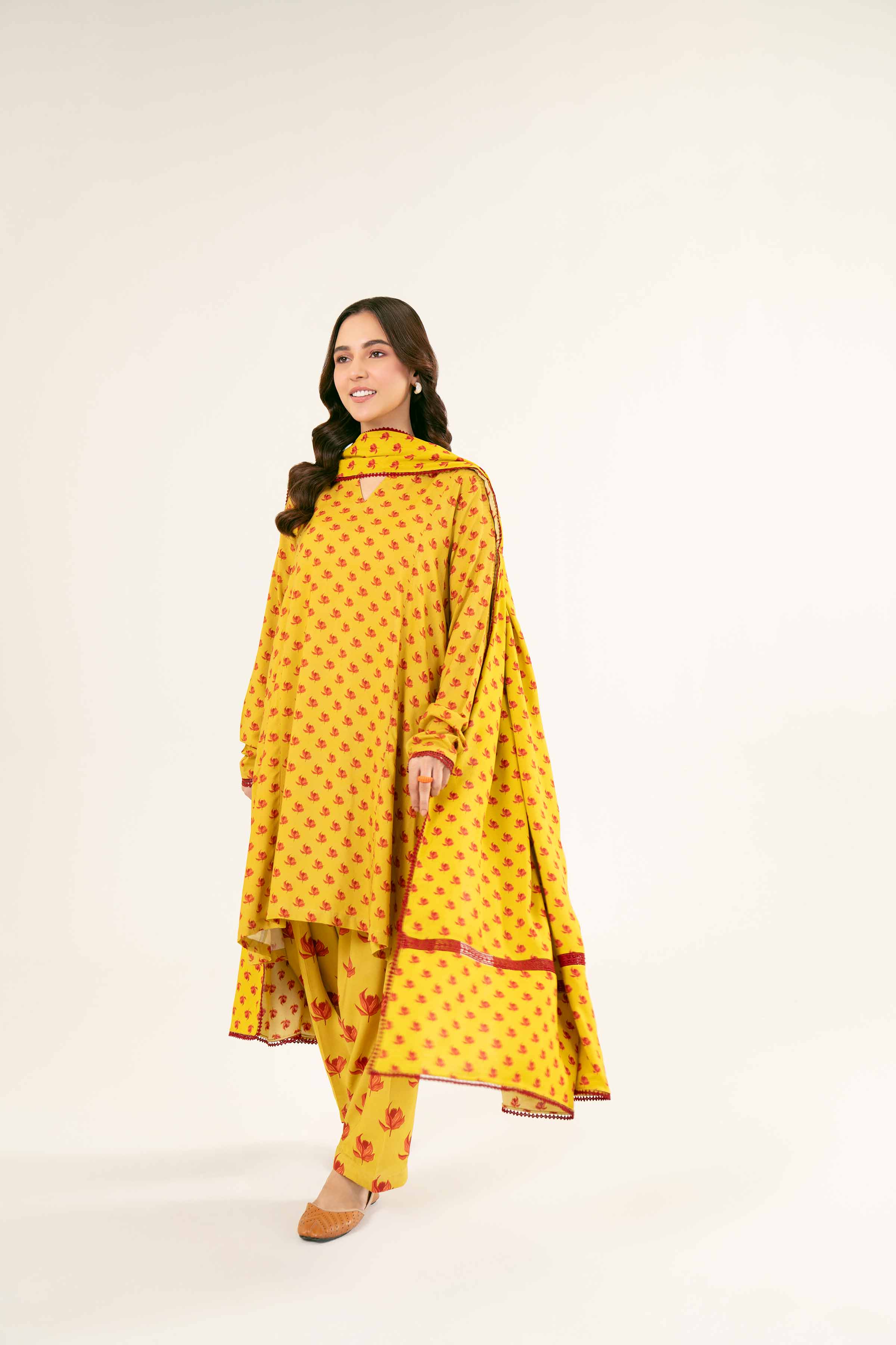 NishatUK - Brown Printed Linen 3-piece ready to wear Suit