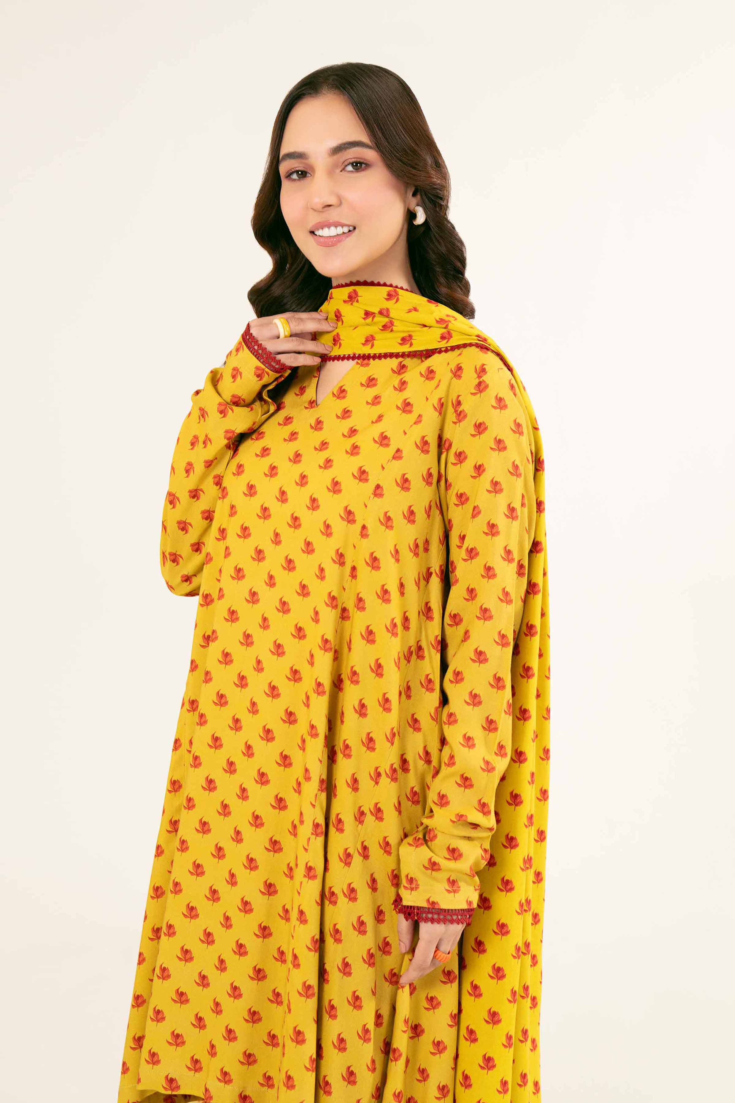 NishatUK - Brown Printed Linen 3-piece ready to wear Suit