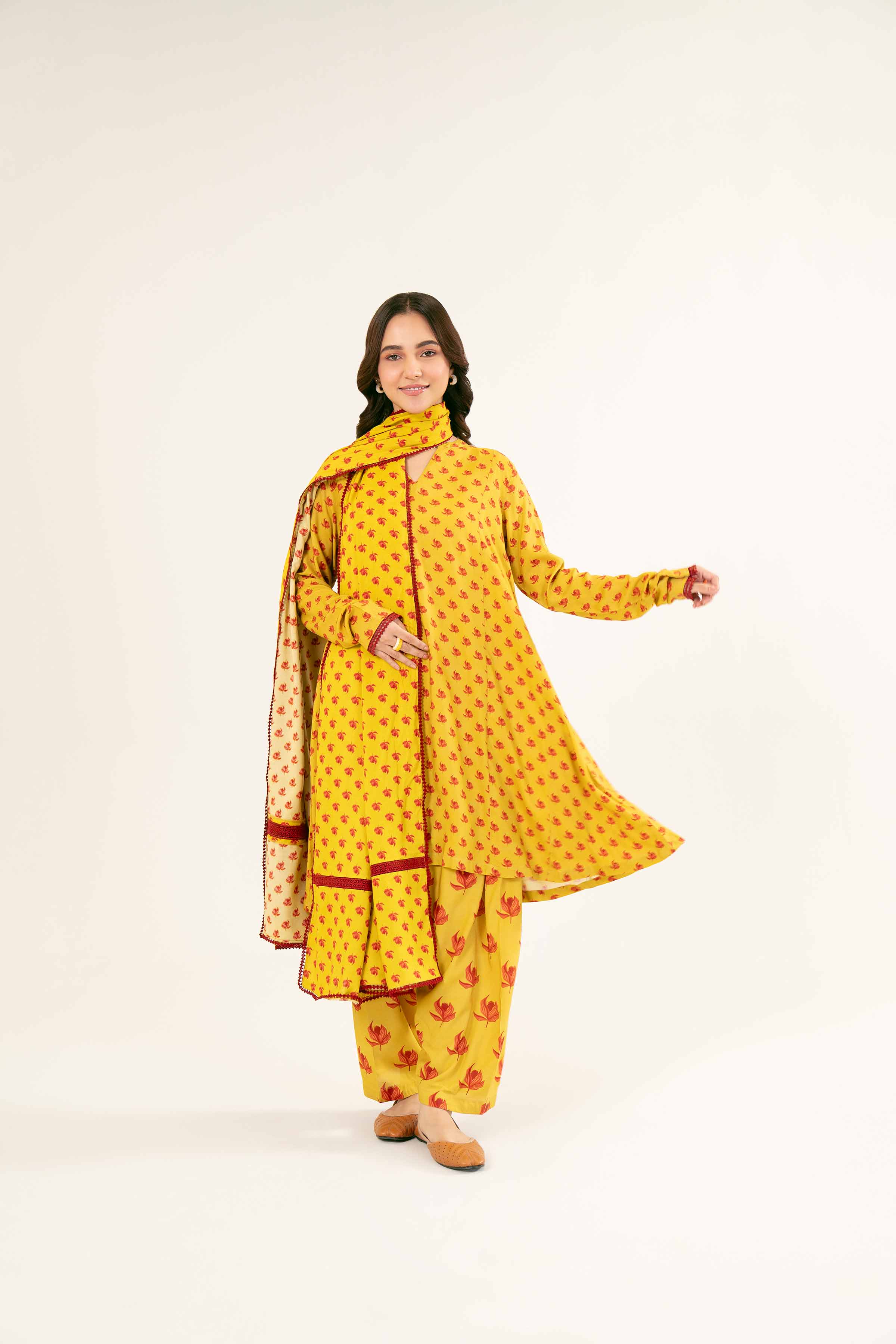 NishatUK - Brown Printed Linen 3-piece ready to wear Suit