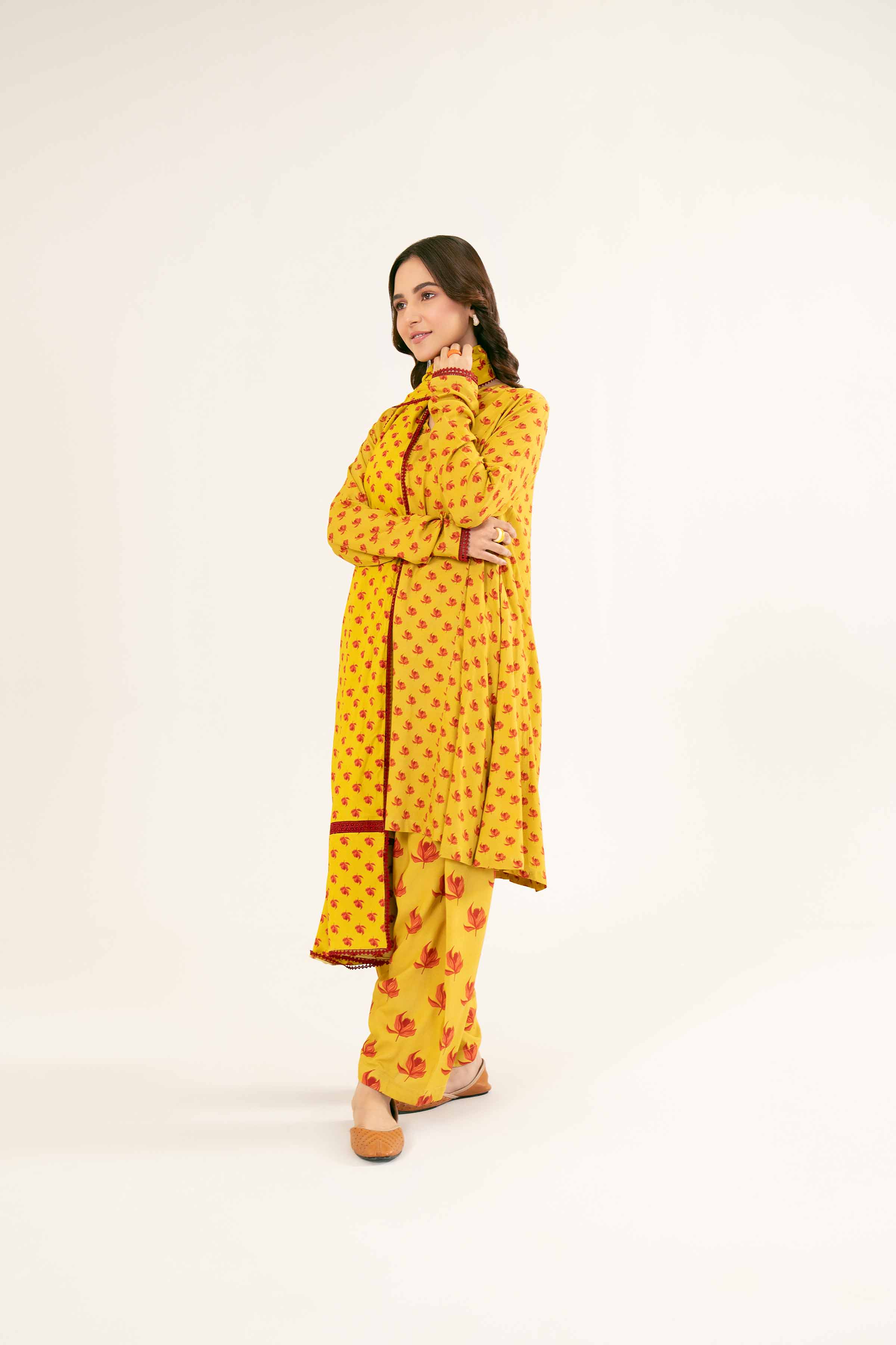 NishatUK - Brown Printed Linen 3-piece ready to wear Suit