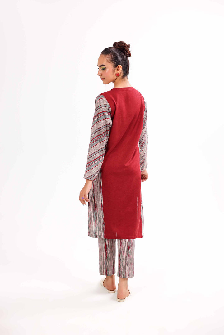 2 Piece Printed Embroidered Maroon Karandi Winter Suit