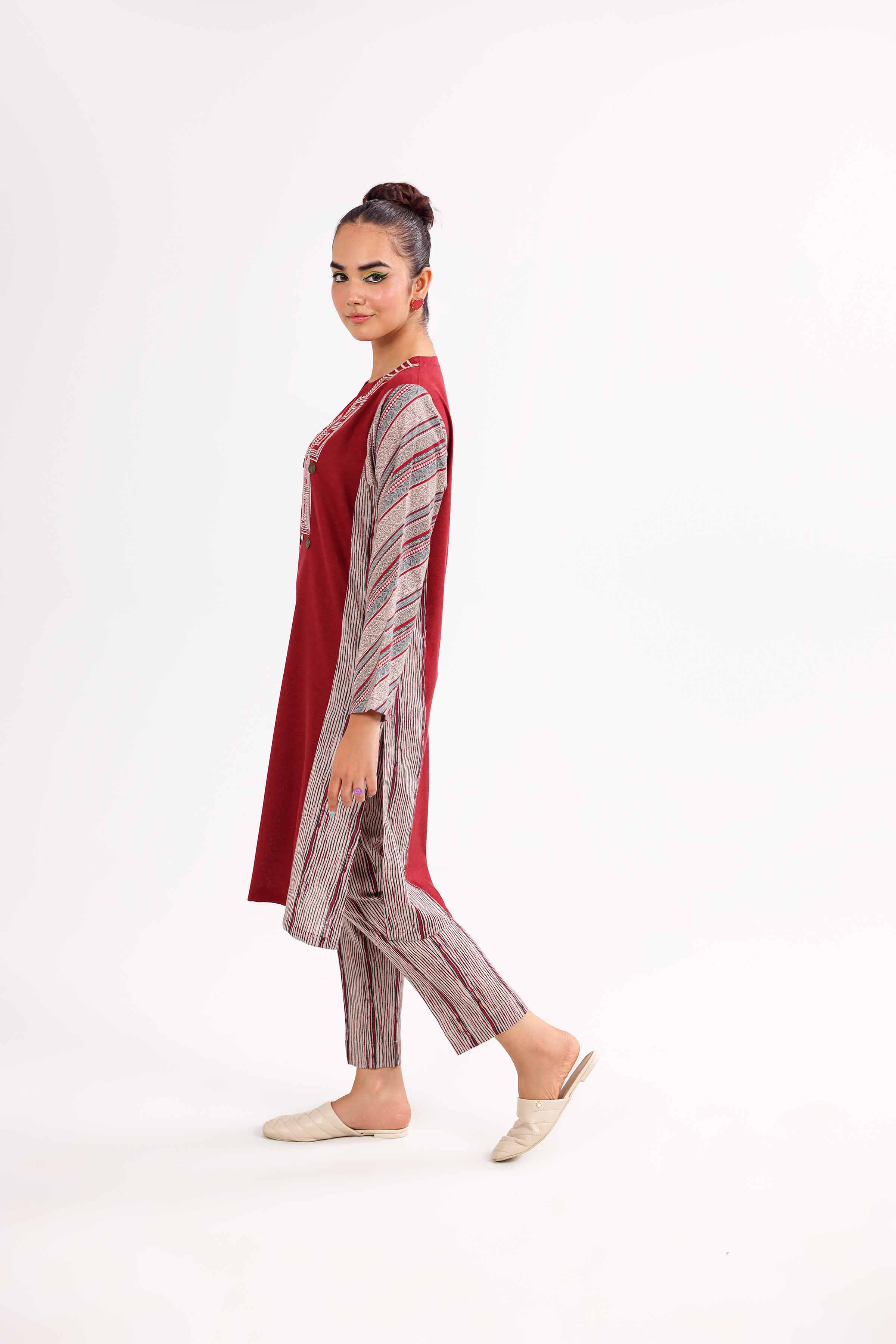 NishatUK - Maroon Embroidered   Karandi 2-piece ready to wear Dress