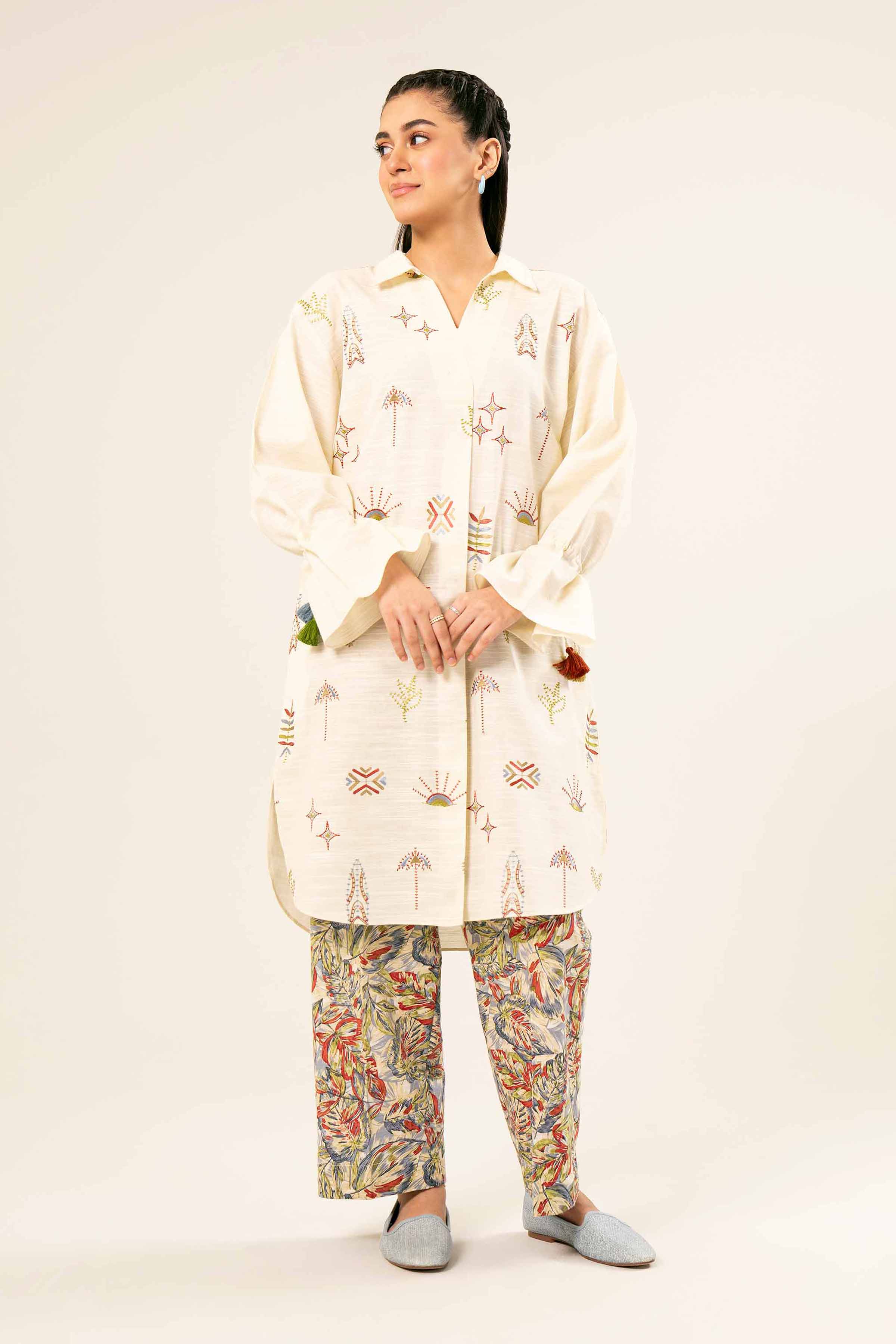 NishatUK - Brown Embroidered  Khaddar 2-piece ready to wear Dress