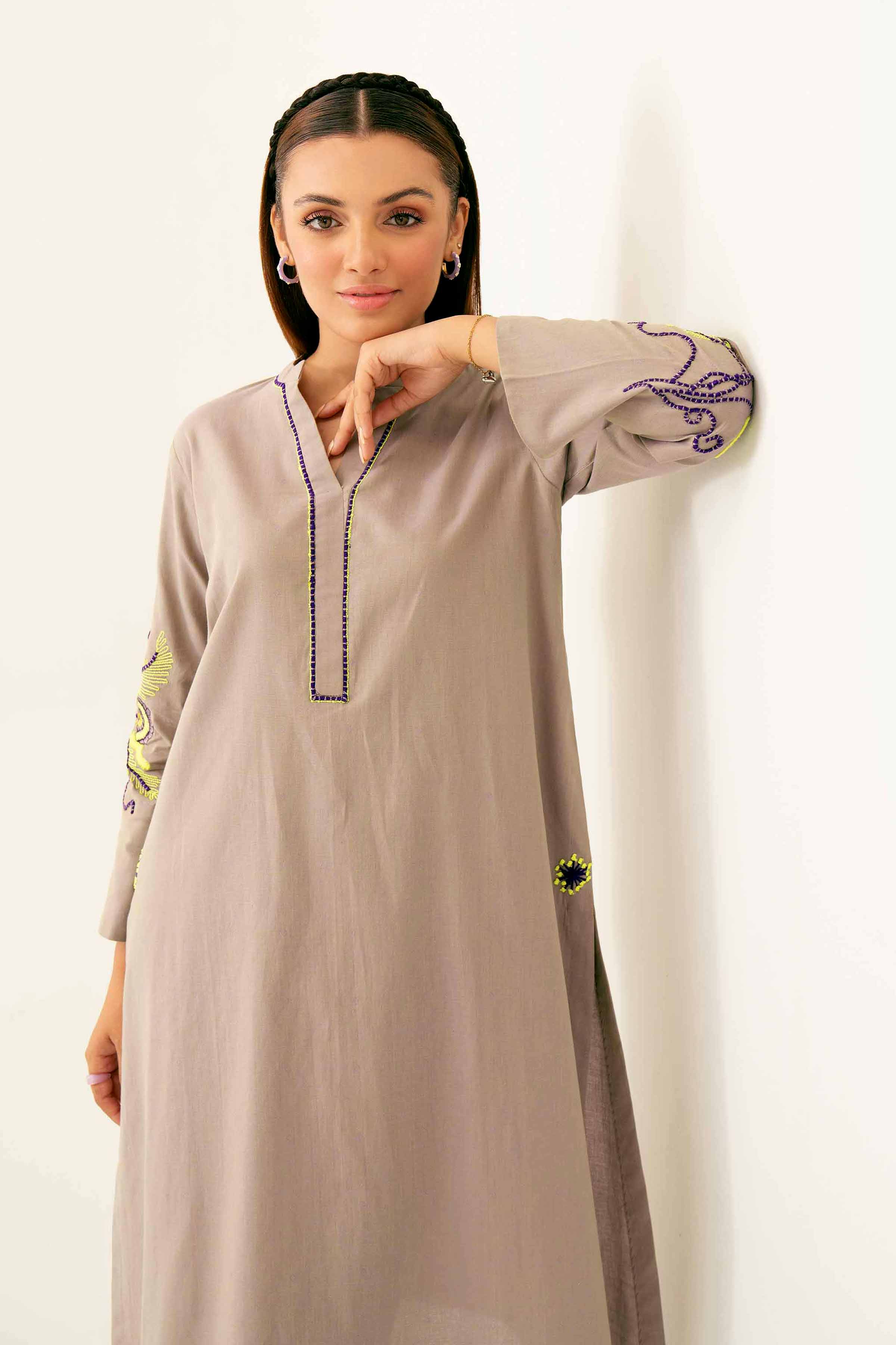 NishatUK - Mauve Embroidered  Yarn Dyed 2-piece ready to wear Dress