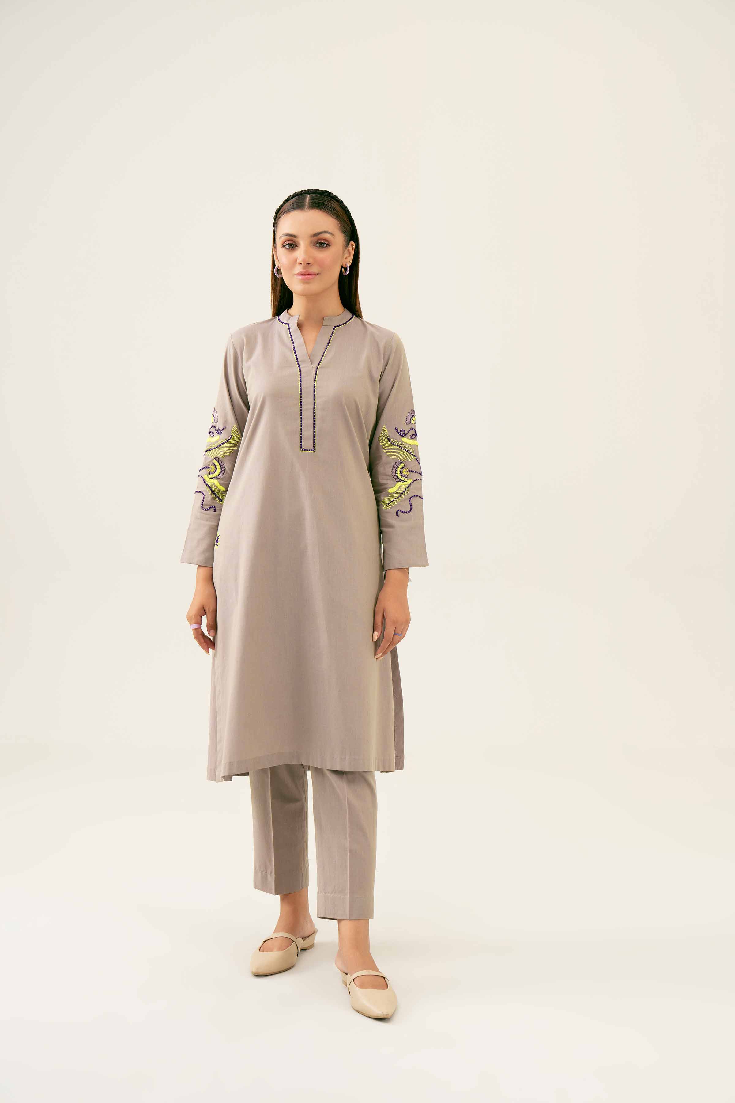 NishatUK - Mauve Embroidered  Yarn Dyed 2-piece ready to wear Dress