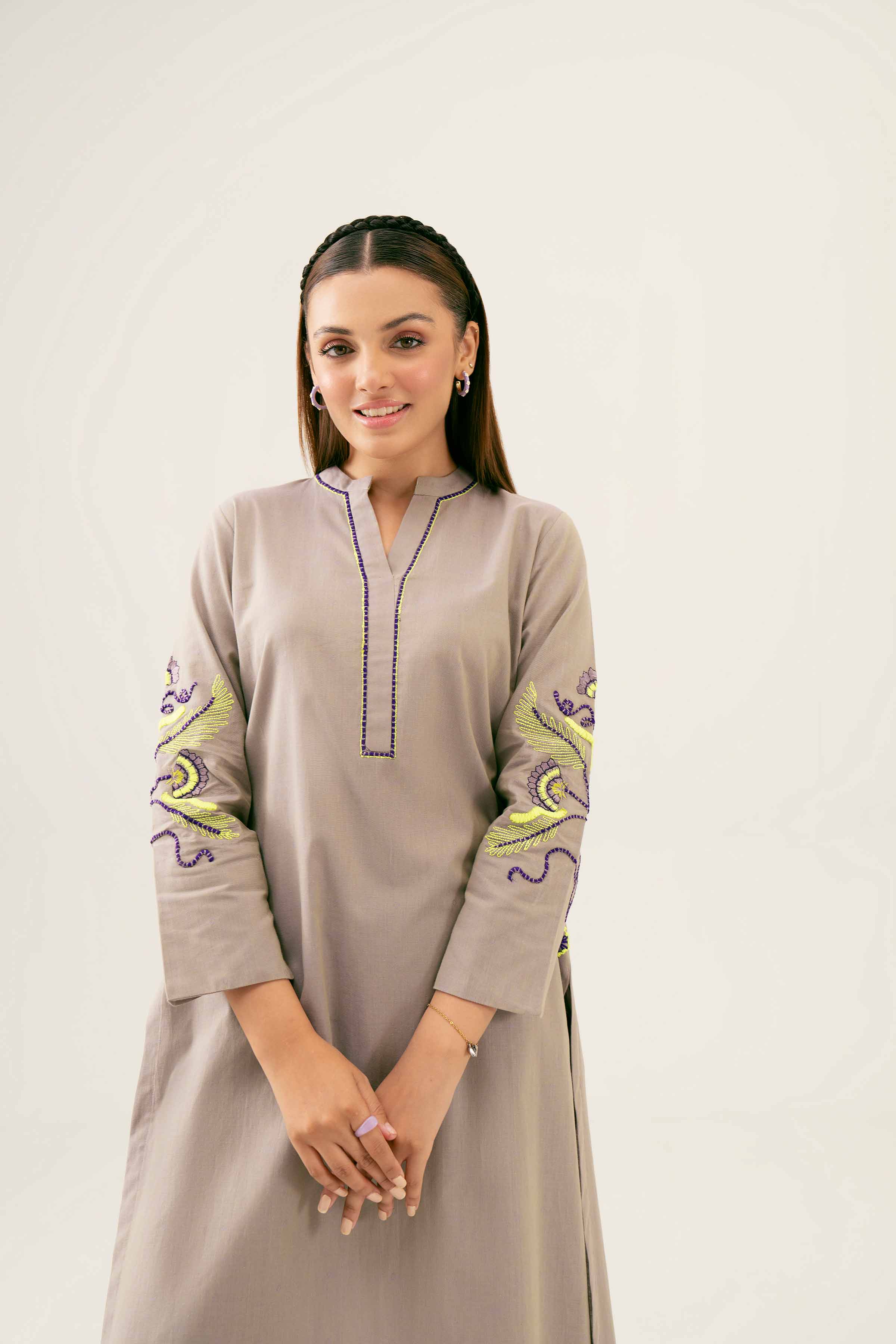 NishatUK - Mauve Embroidered  Yarn Dyed 2-piece ready to wear Dress