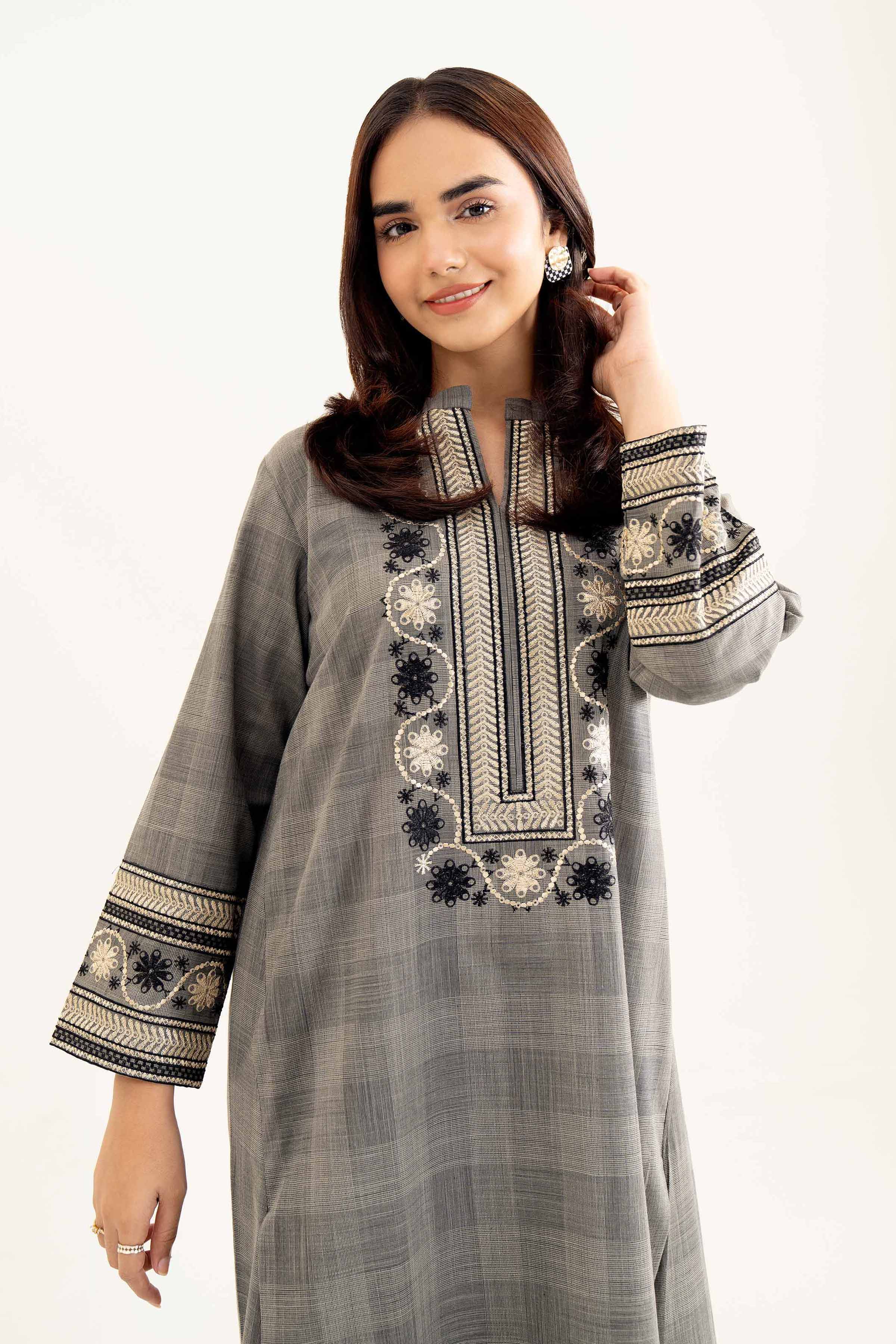 NishatUK - Beige Embroidered   Yarn Dyed 1-piece ready to wear Shirt