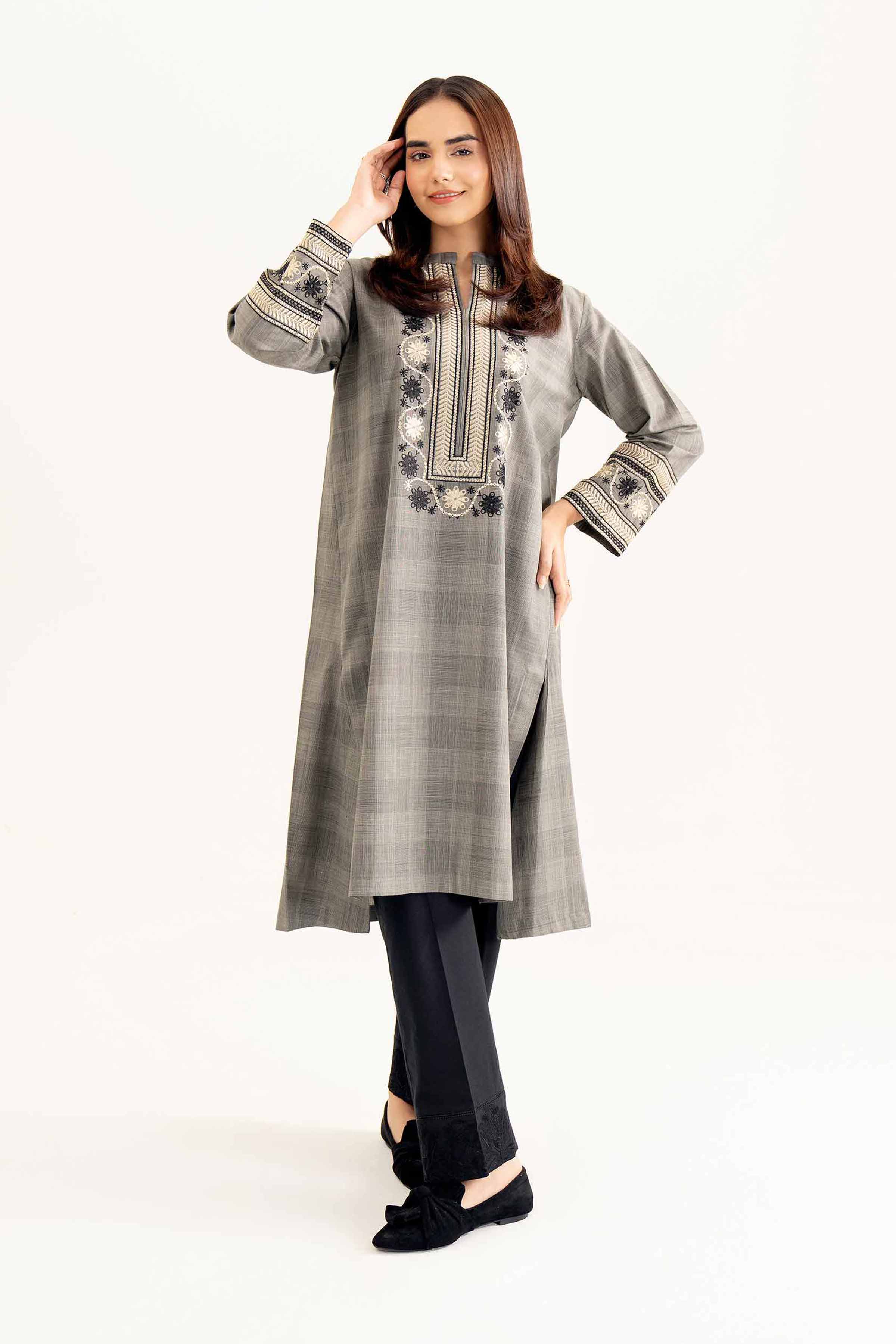 NishatUK - Beige Embroidered   Yarn Dyed 1-piece ready to wear Shirt