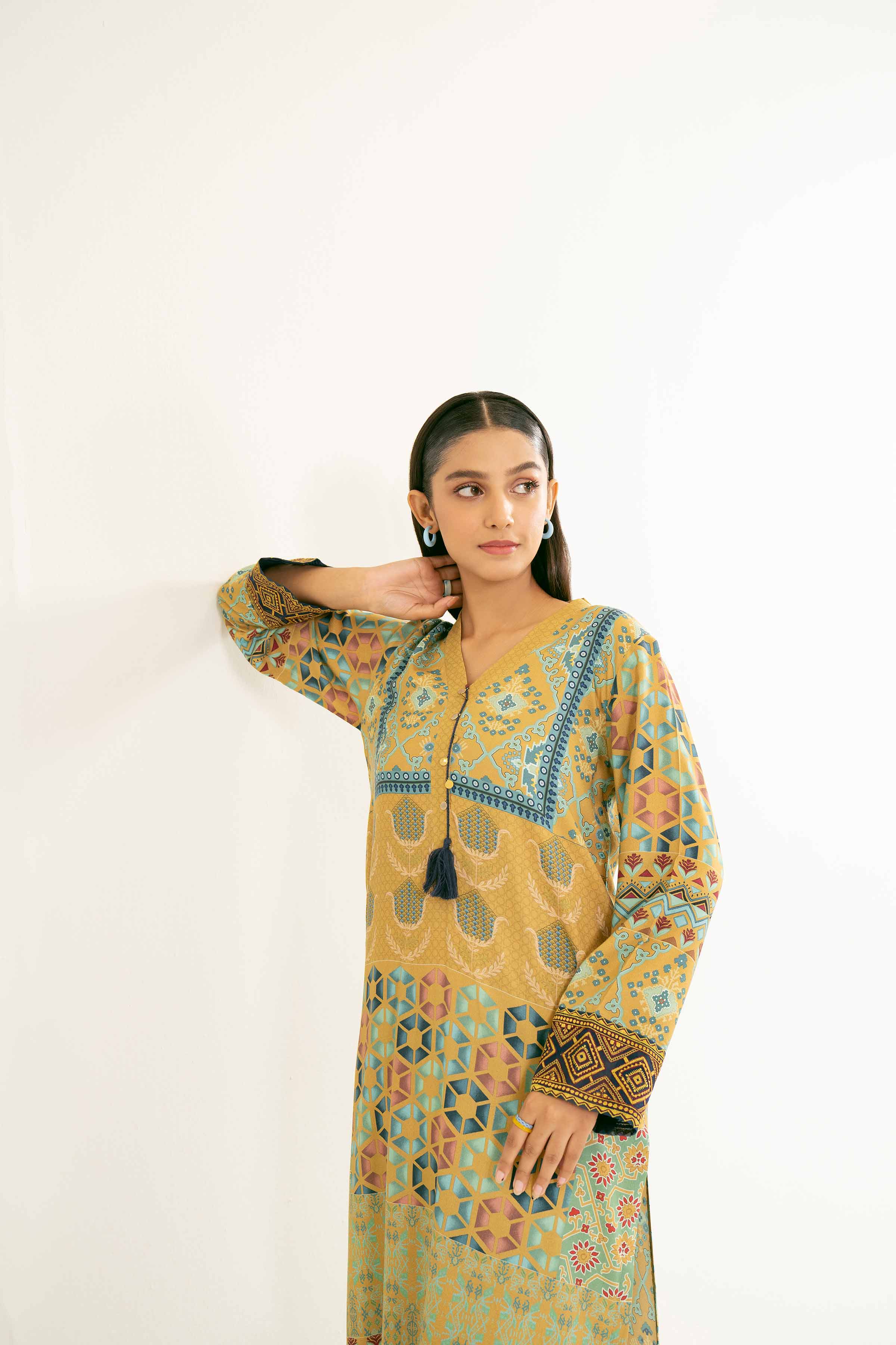 NishatUK - Brown Printed Linen 2-piece ready to wear Dress
