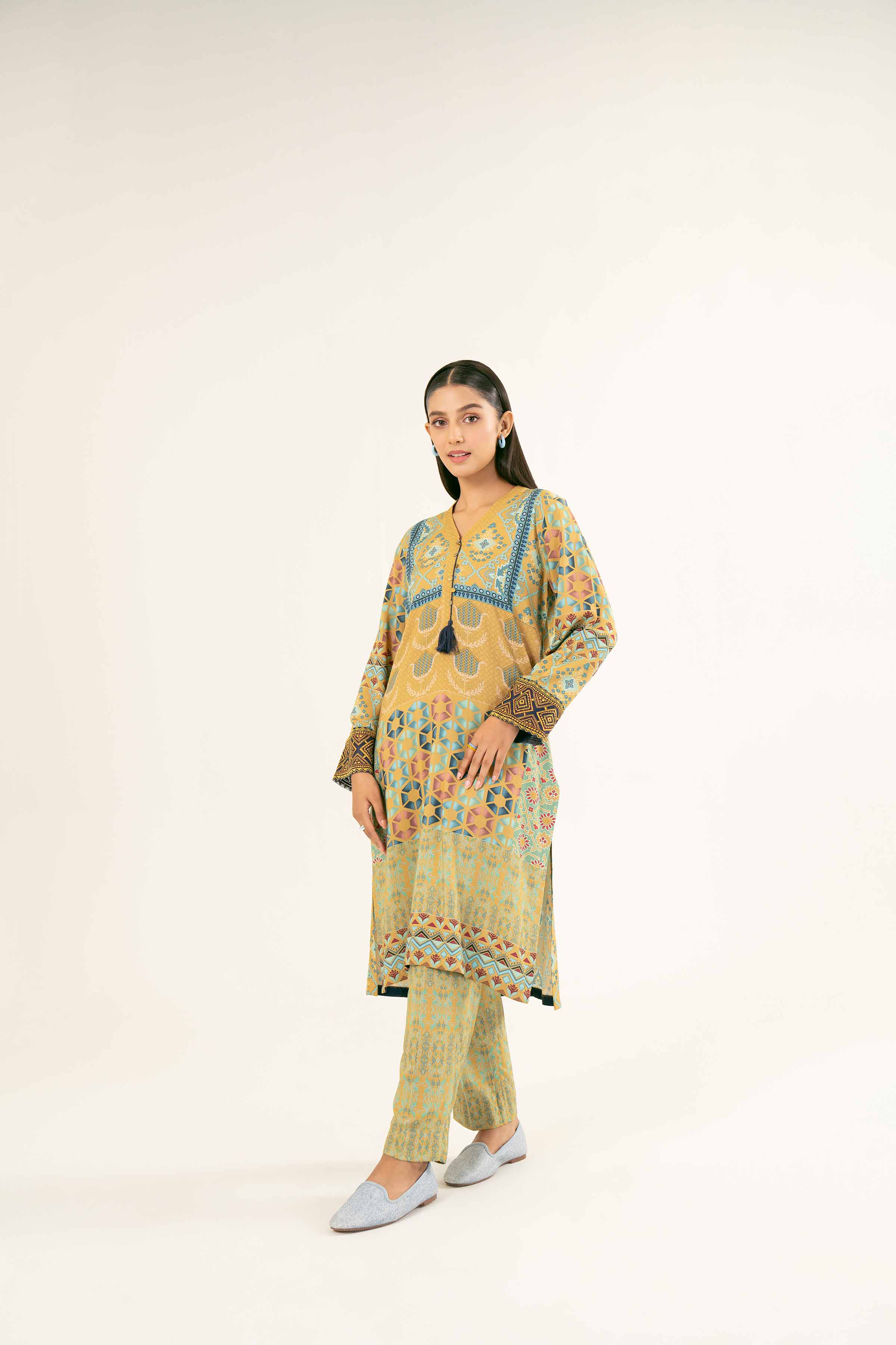 NishatUK - Brown Printed Linen 2-piece ready to wear Dress