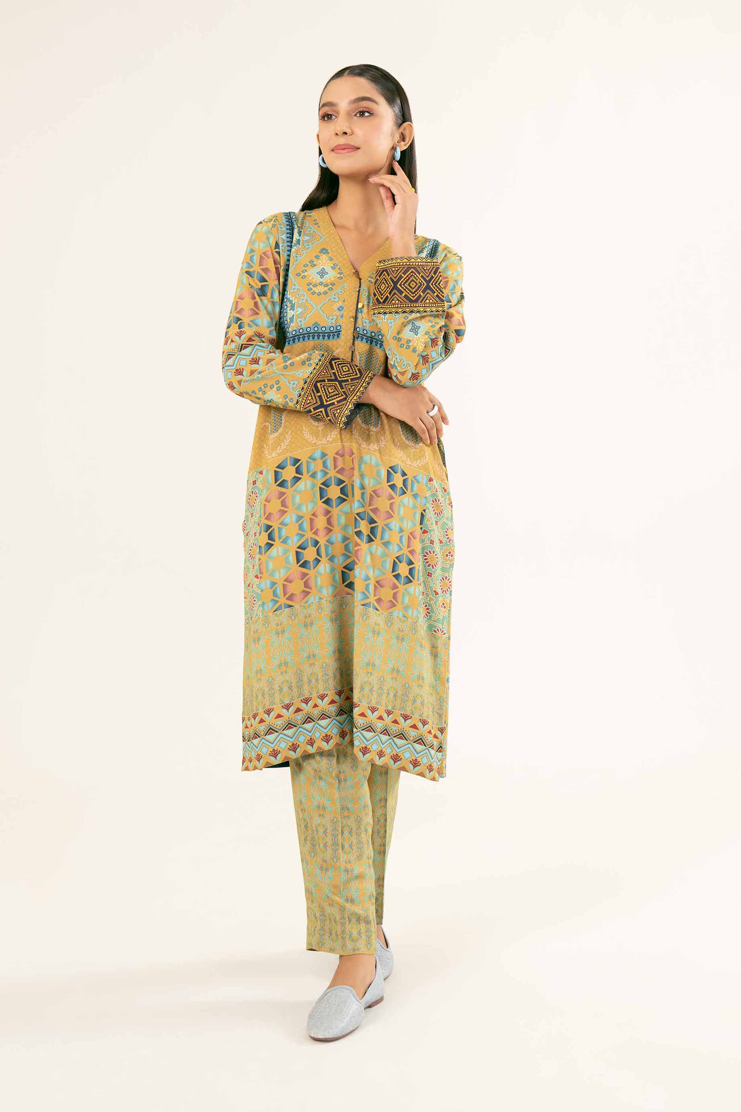 NishatUK - Brown Printed Linen 2-piece ready to wear Dress