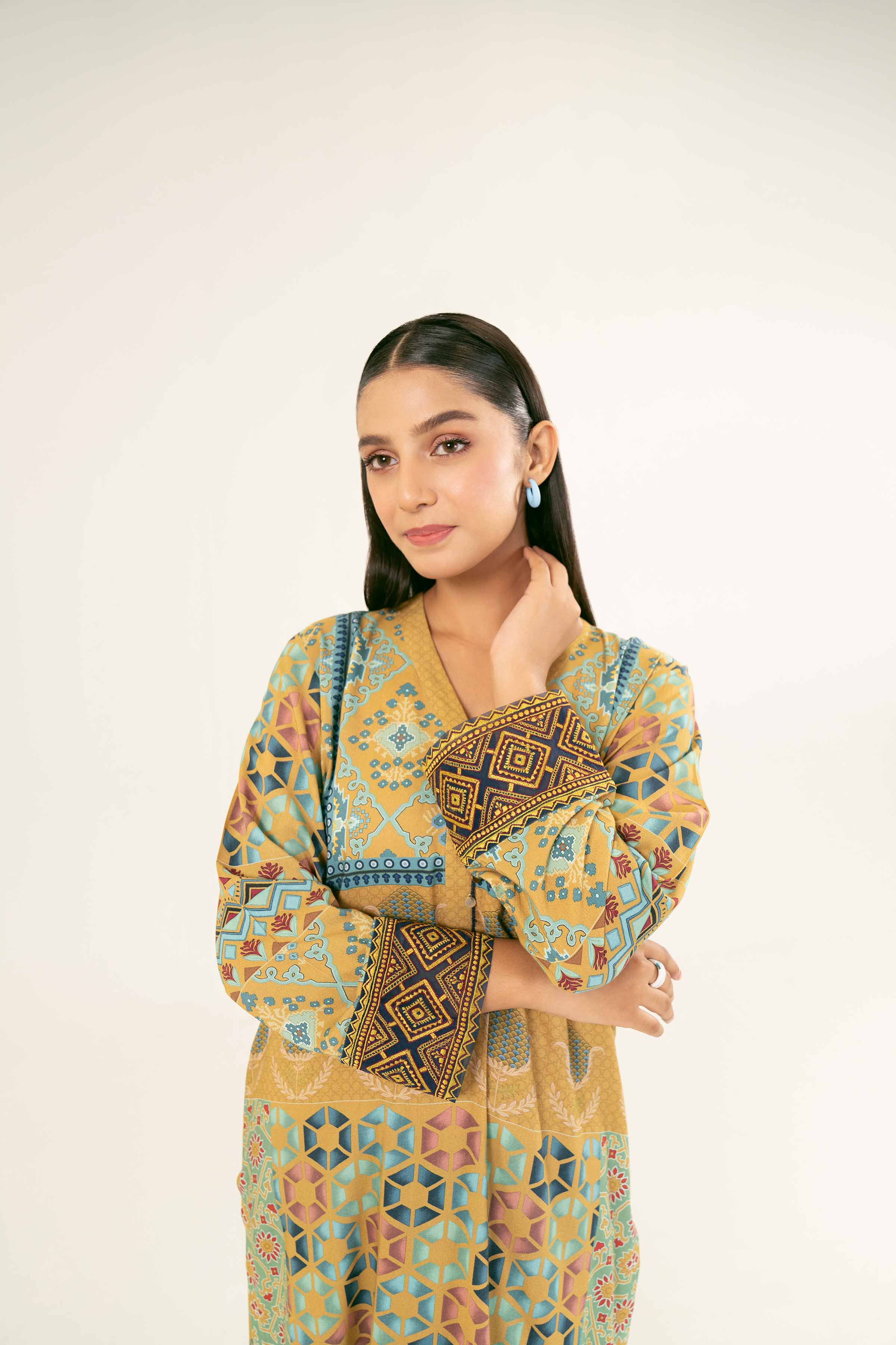 NishatUK - Brown Printed Linen 2-piece ready to wear Dress