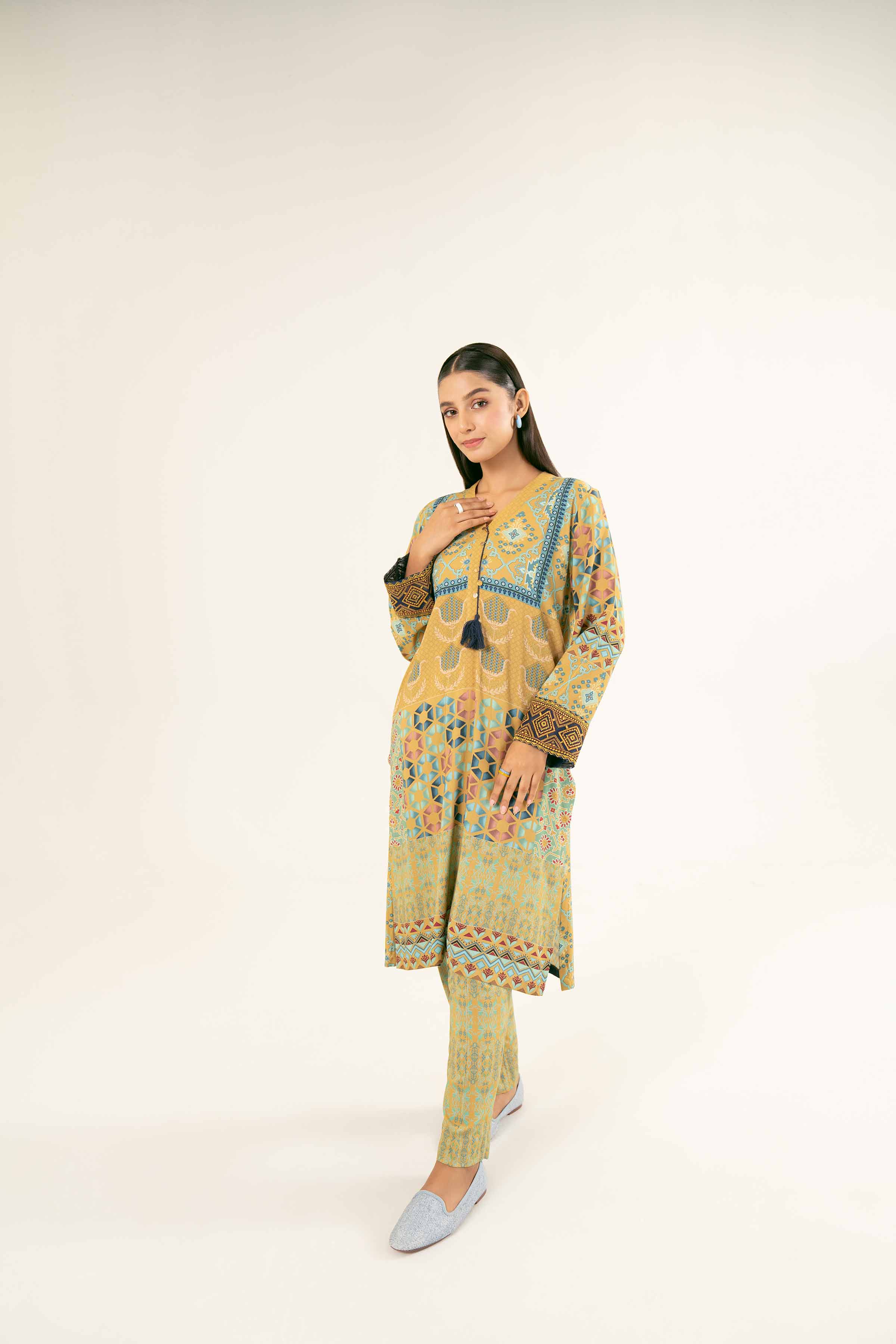 NishatUK - Brown Printed Linen 2-piece ready to wear Dress