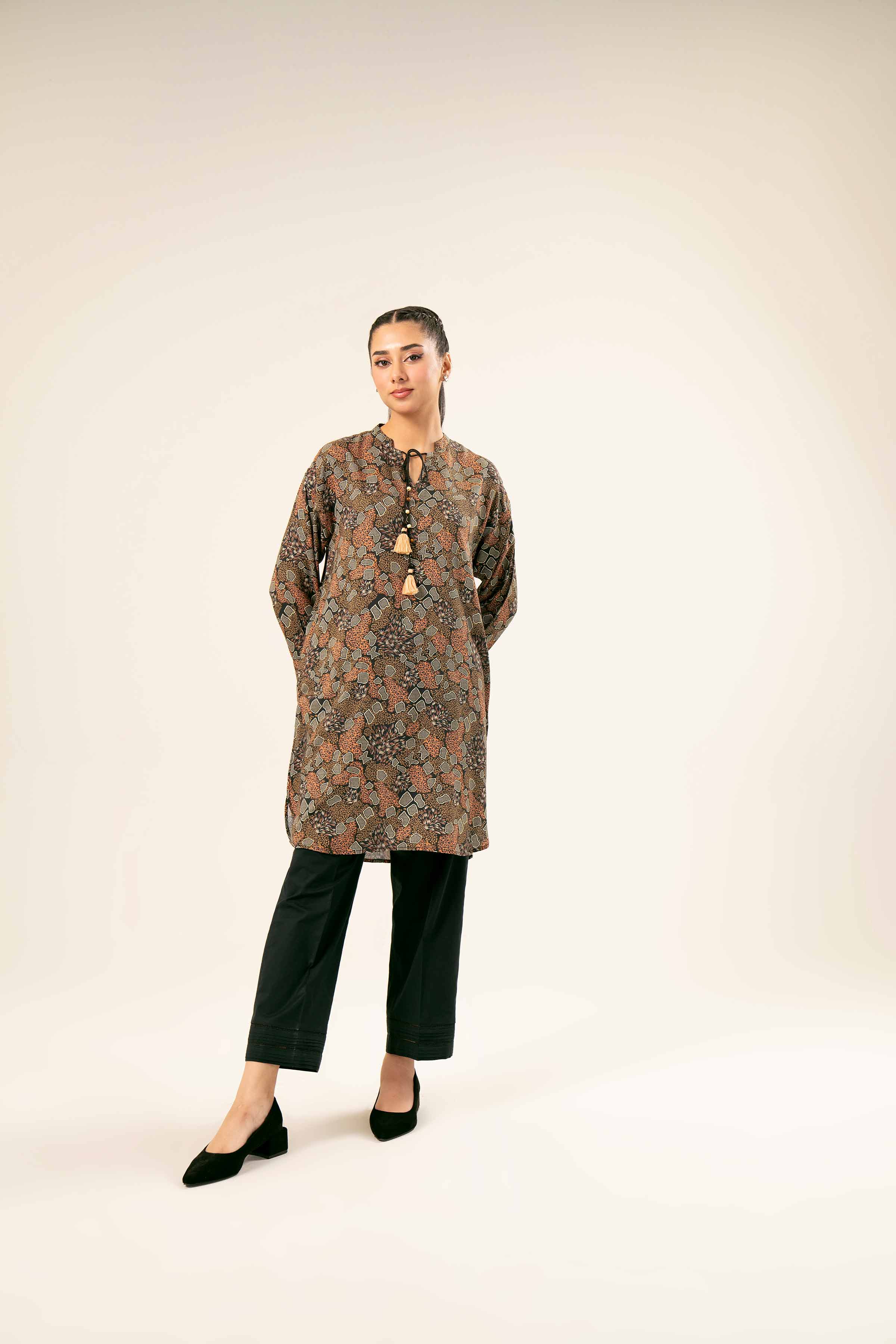 NishatUK - Brown Printed Linen 1-piece ready to wear Tunic