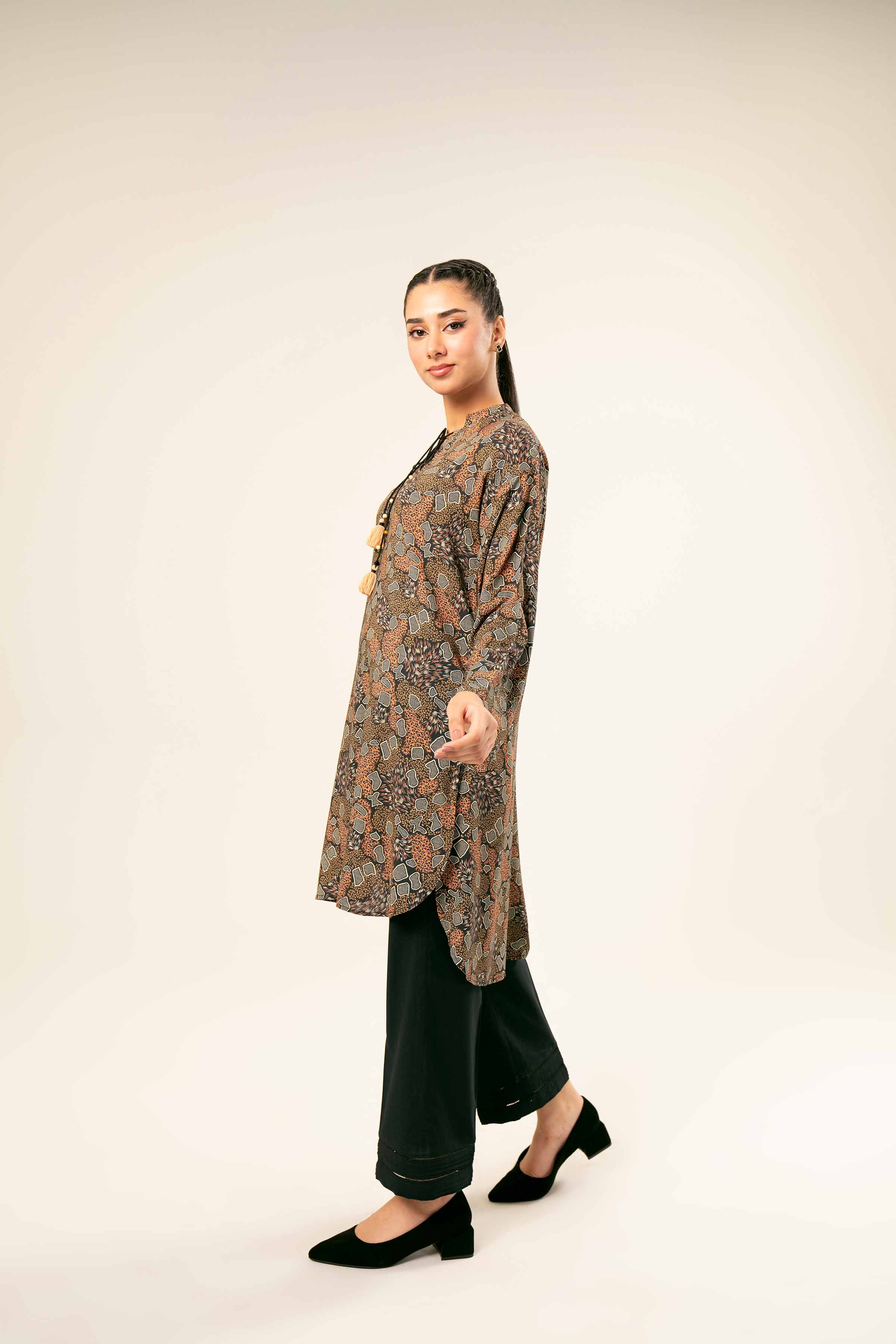 NishatUK - Brown Printed Linen 1-piece ready to wear Tunic
