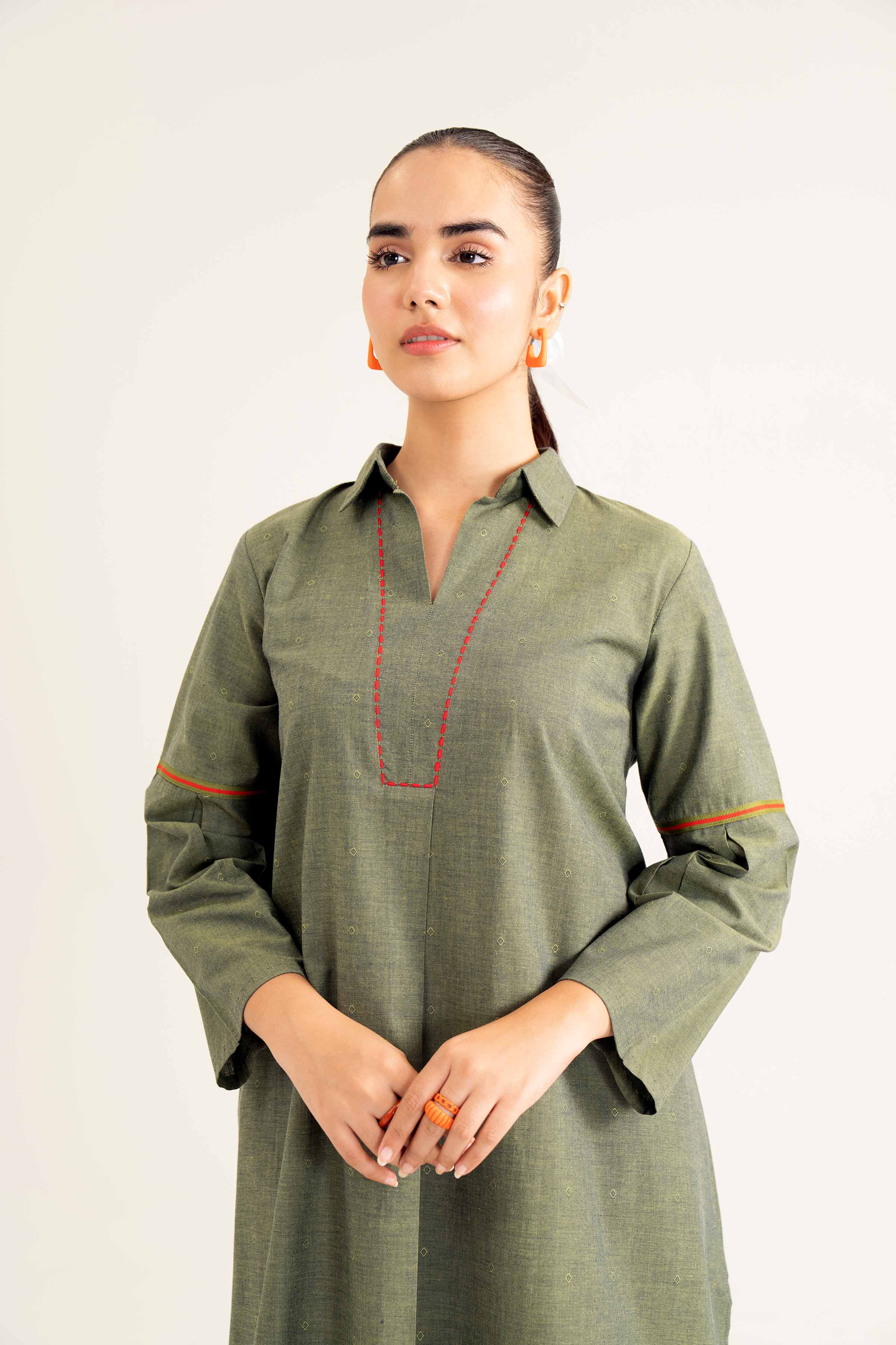 NishatUK - Green Solids  Yarn Dyed 2-piece ready to wear Dress
