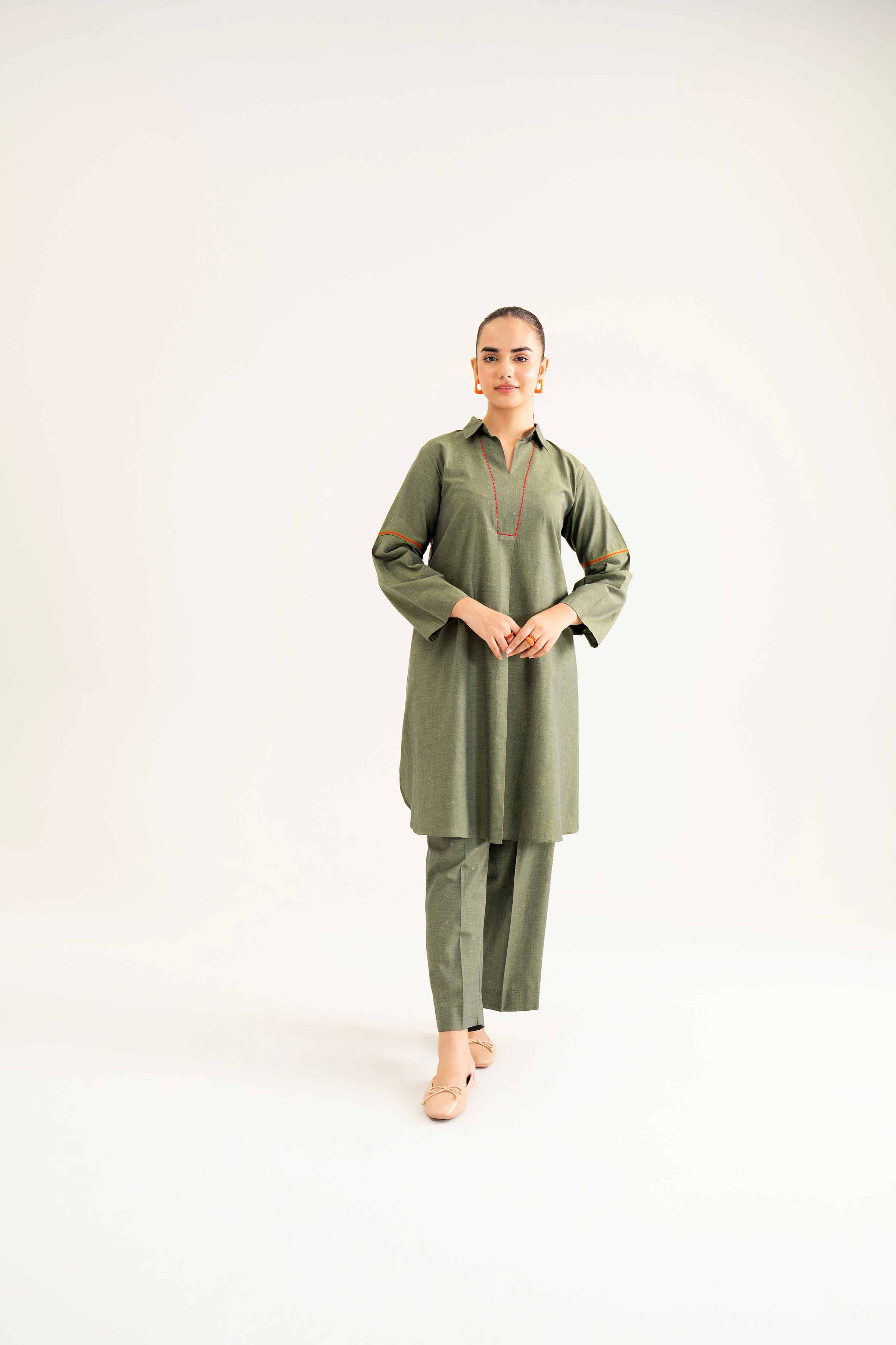 NishatUK - Green Solids  Yarn Dyed 2-piece ready to wear Dress