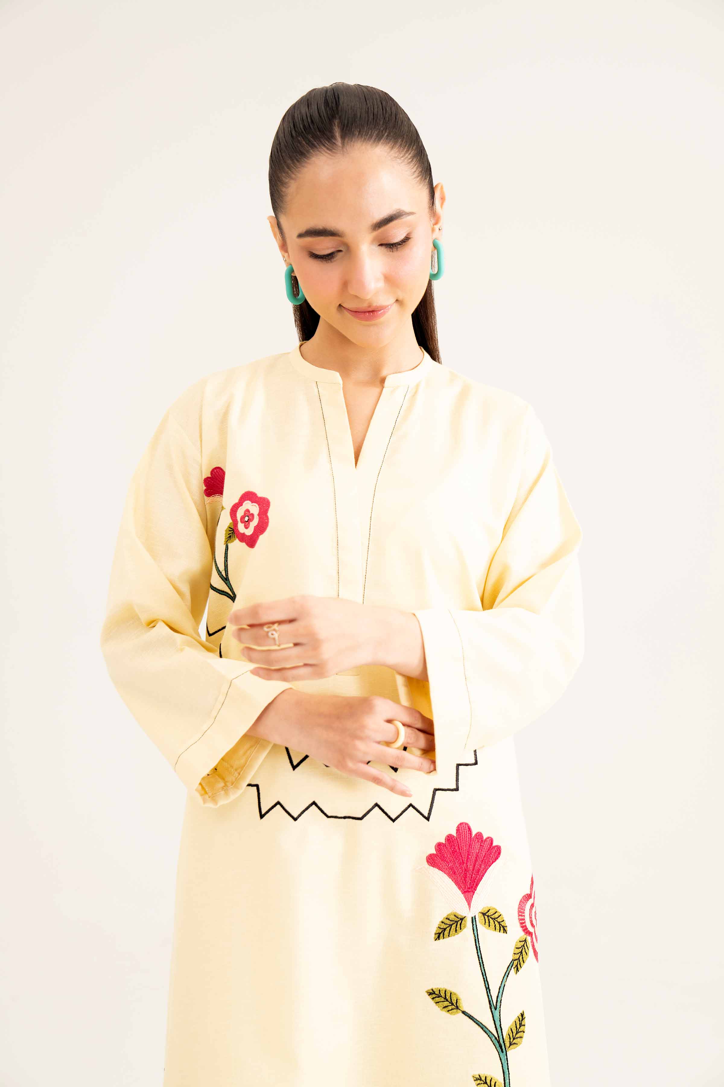 NishatUK - Yellow Embroidered   Karandi 1-piece ready to wear Shirt