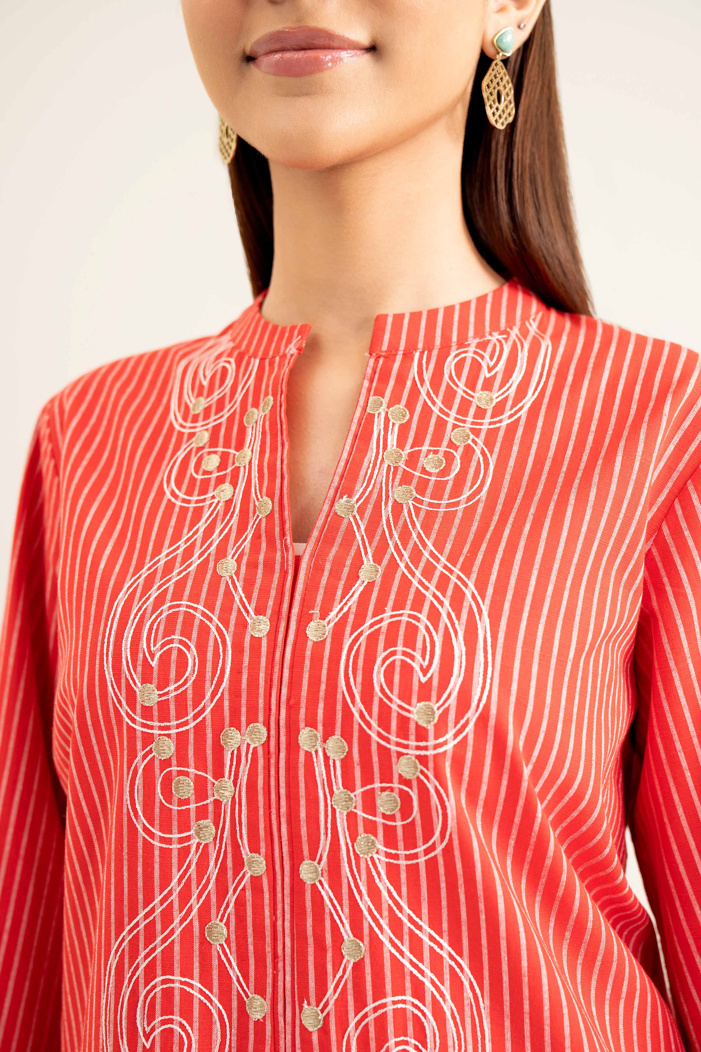 NishatUK - Red Embroidered  Khaddar 1-piece ready to wear Shirt