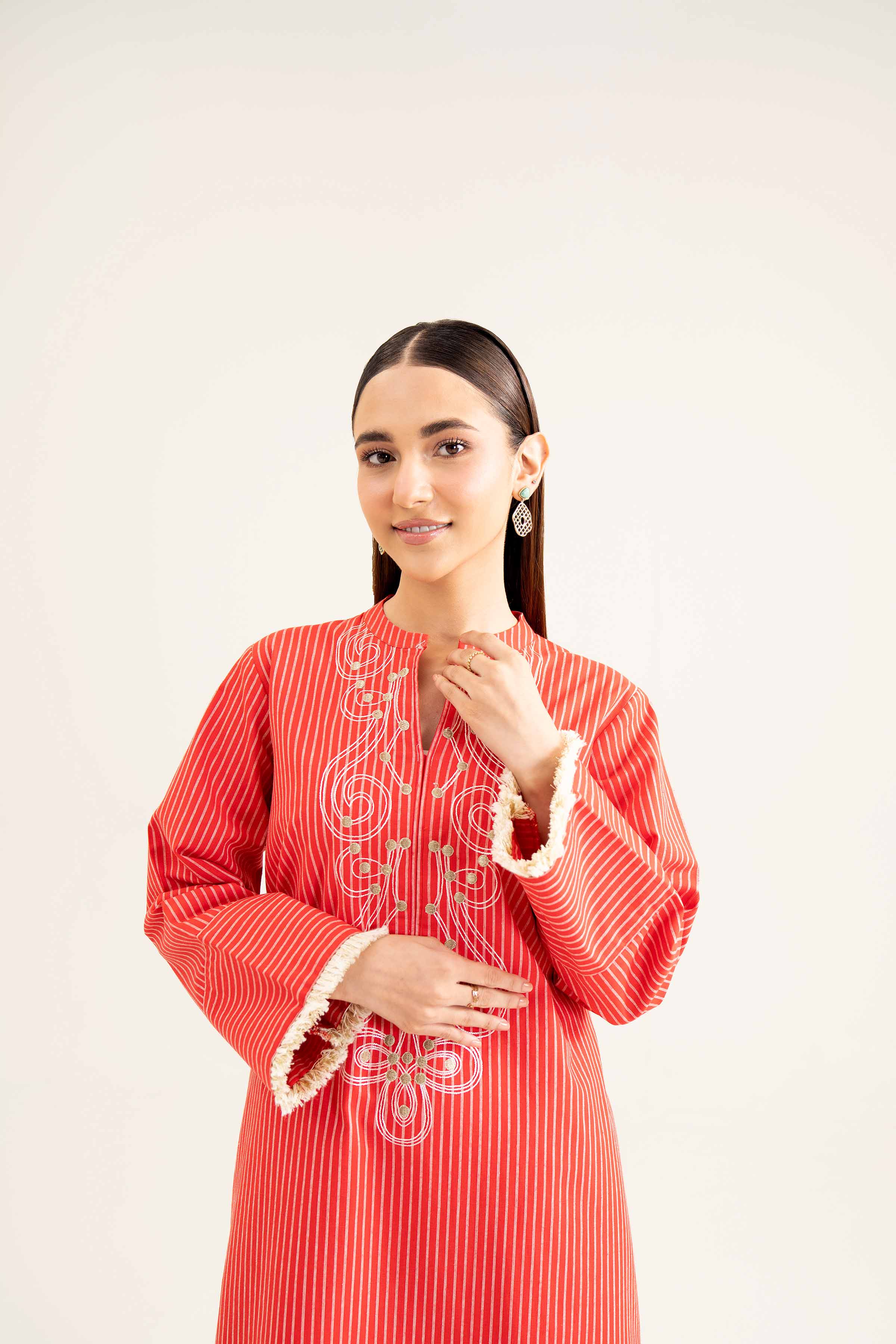 NishatUK - Red Embroidered  Khaddar 1-piece ready to wear Shirt