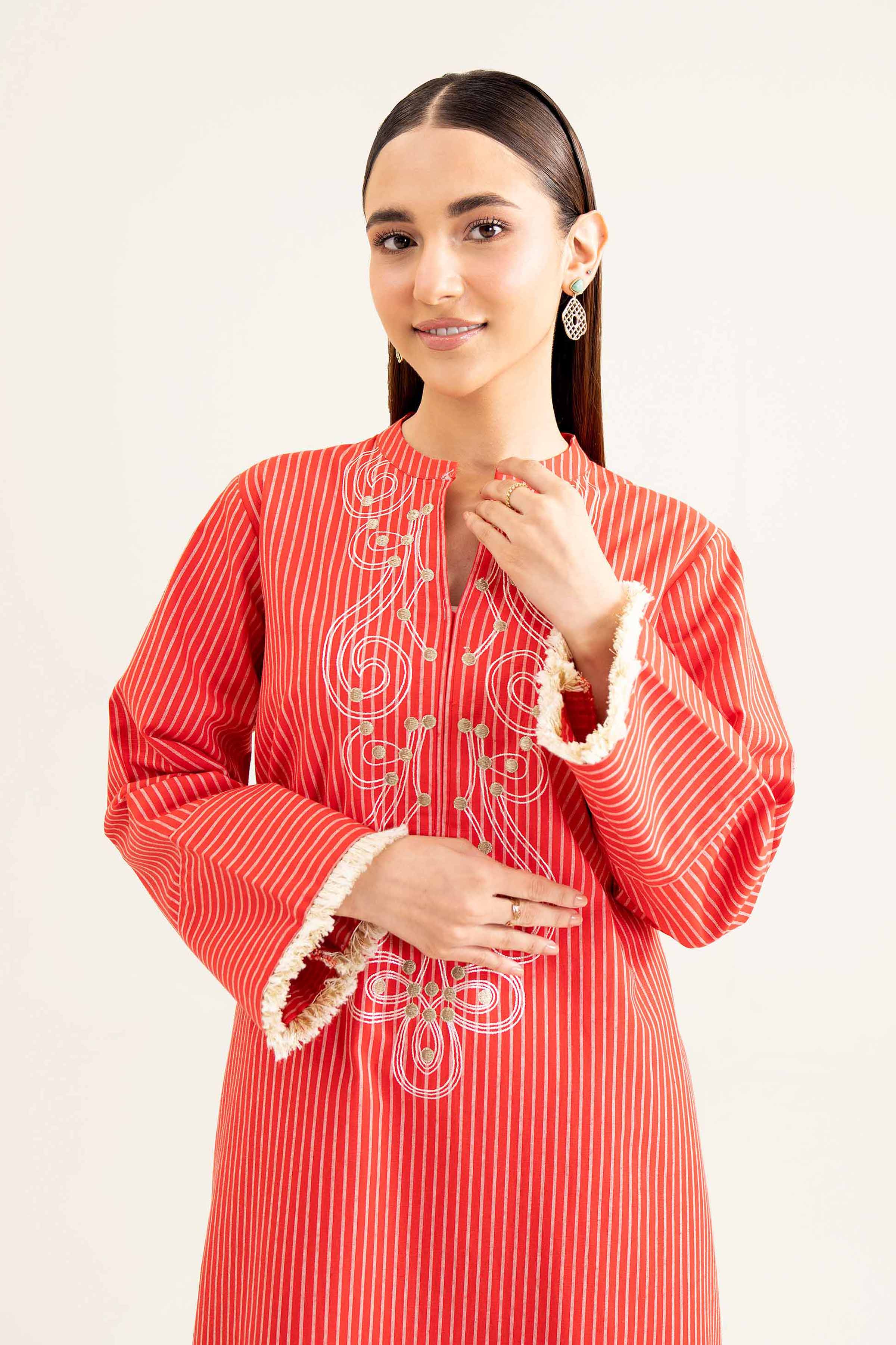 NishatUK - Red Embroidered  Khaddar 1-piece ready to wear Shirt