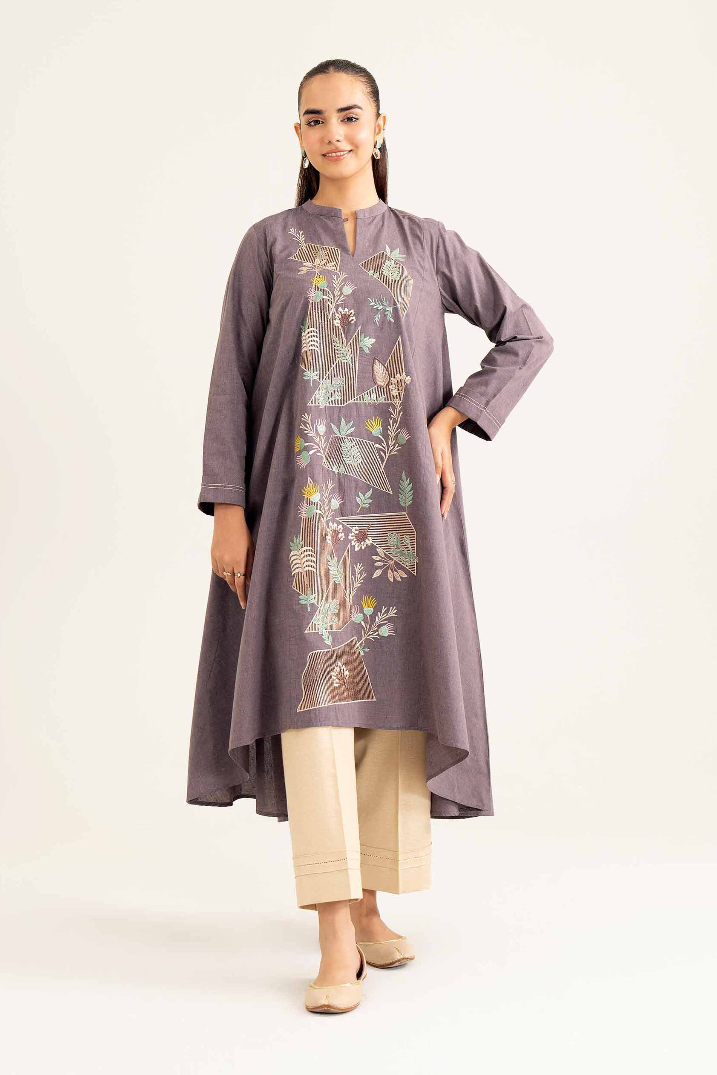 NishatUK - Brown Embroidered   Yarn Dyed 1-piece ready to wear Shirt