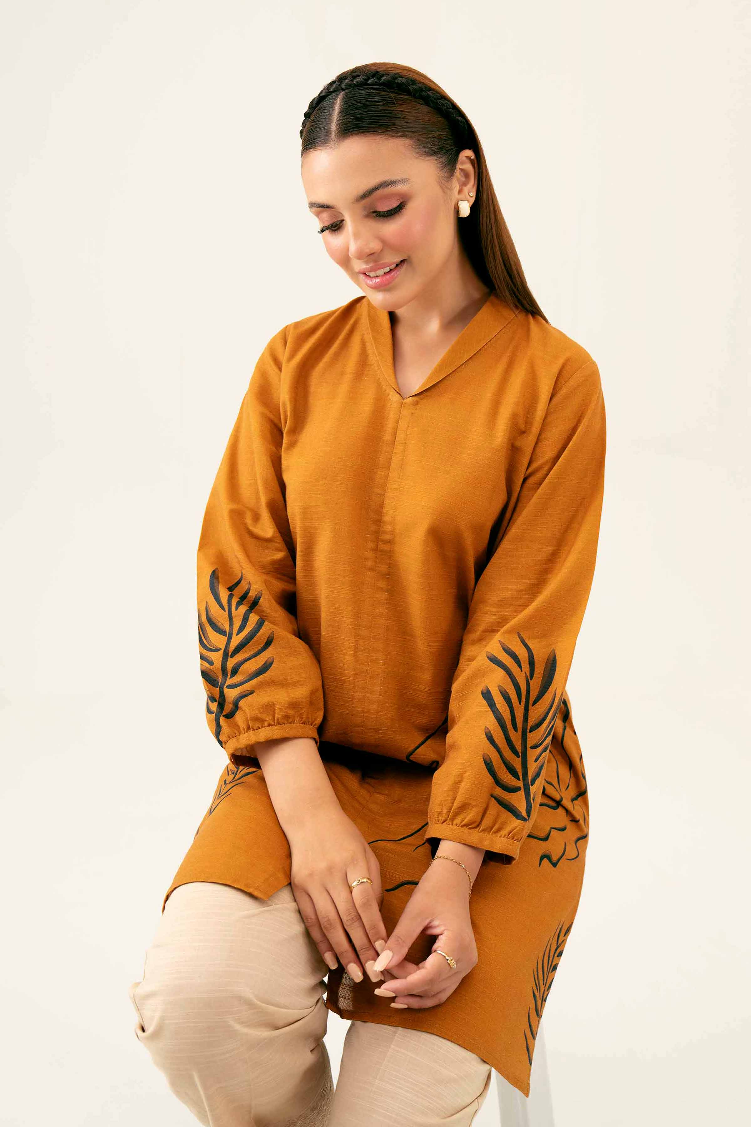 NishatUK - Brown Printed Khaddar 1-piece ready to wear Tunic