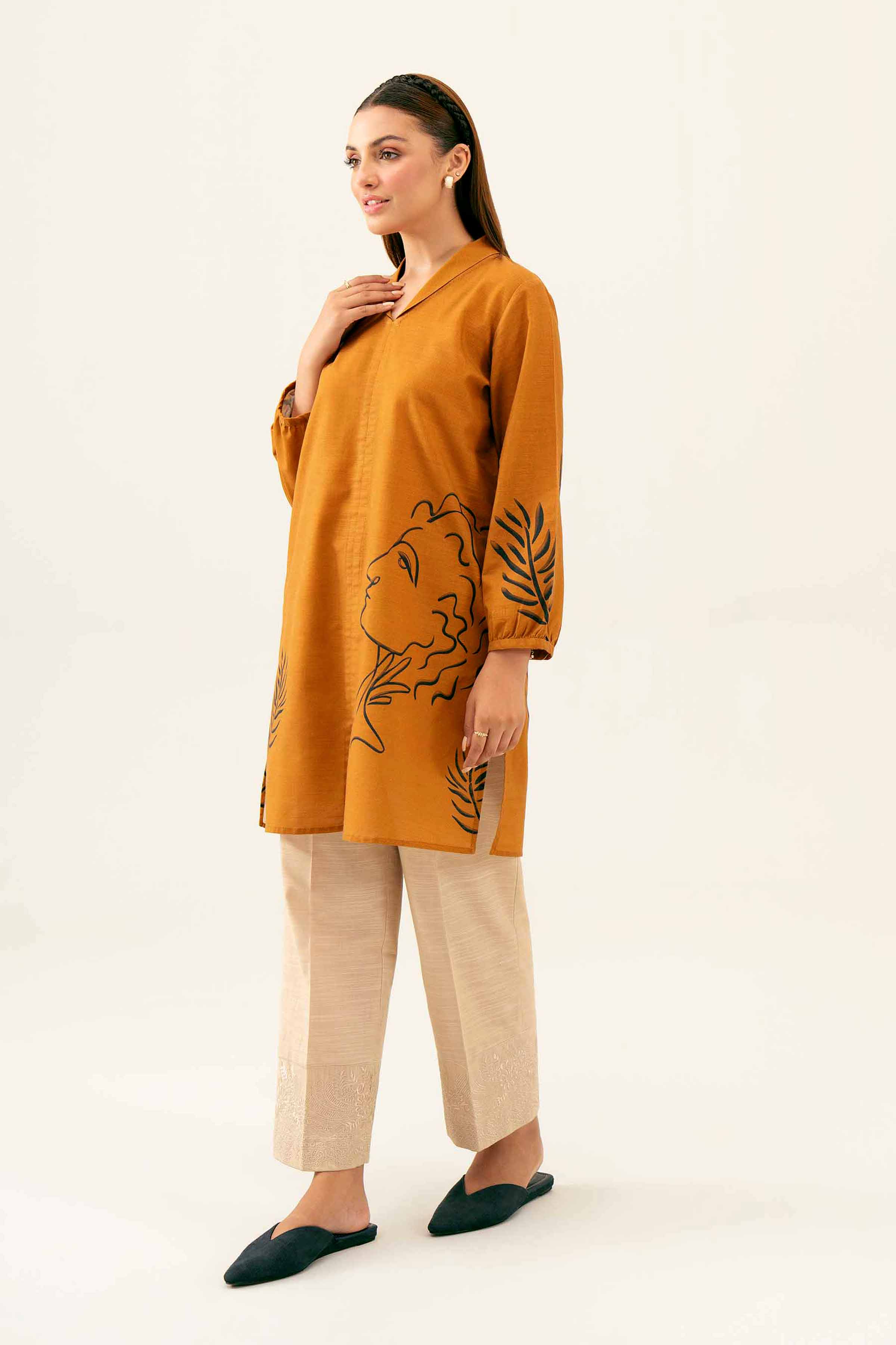 NishatUK - Brown Printed Khaddar 1-piece ready to wear Tunic
