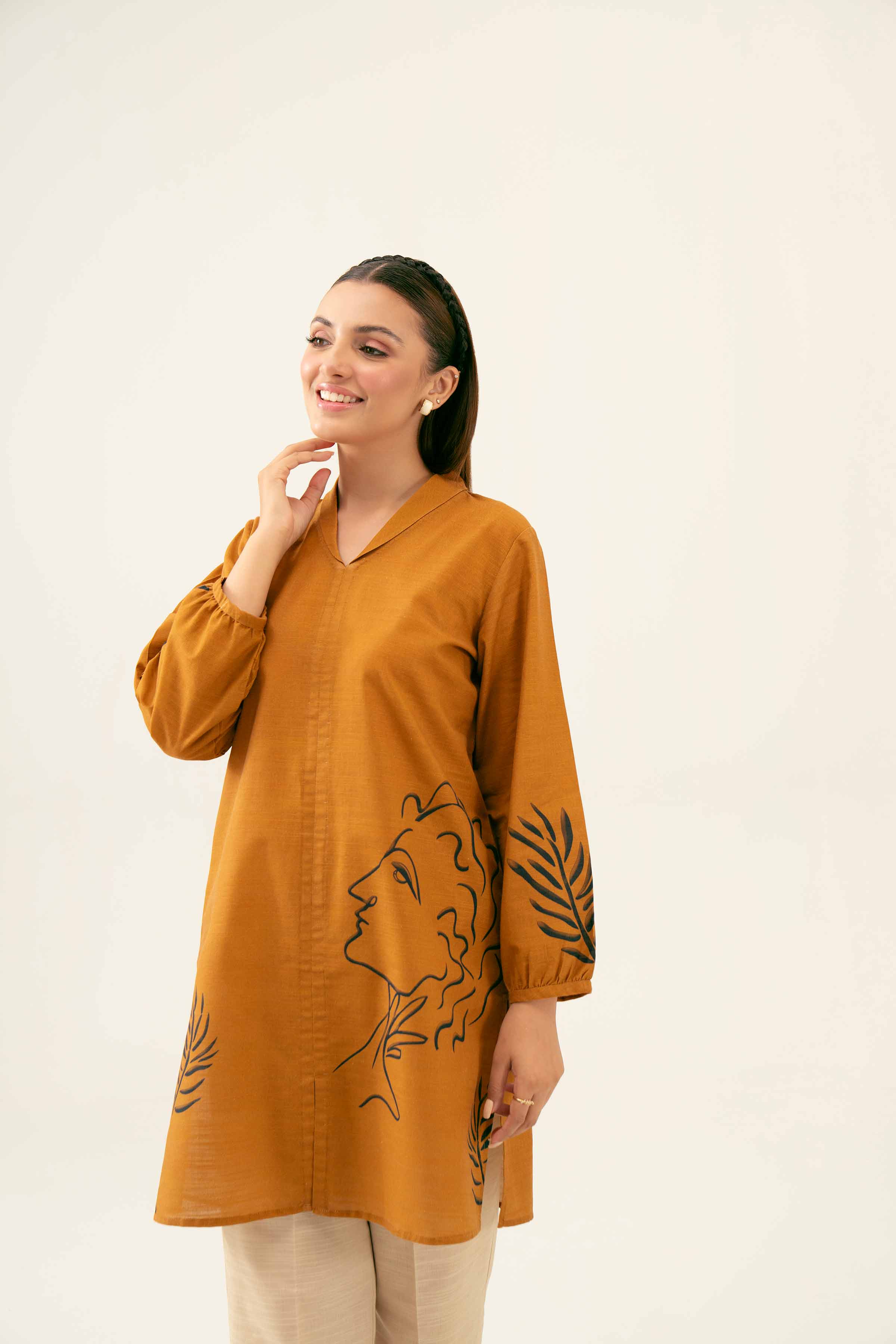 NishatUK - Brown Printed Khaddar 1-piece ready to wear Tunic