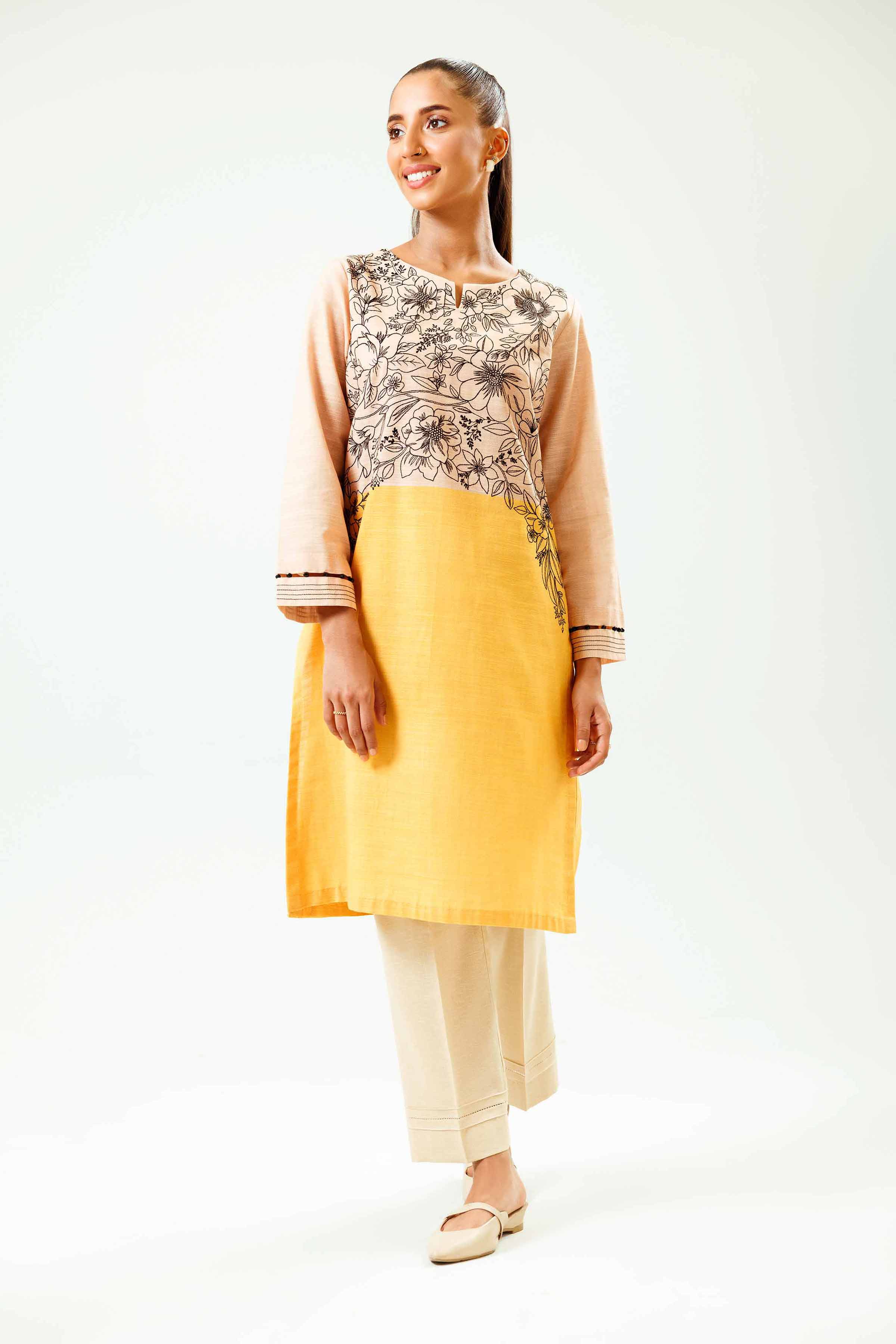 NishatUK - Brown Embroidered  Khaddar 1-piece ready to wear Shirt