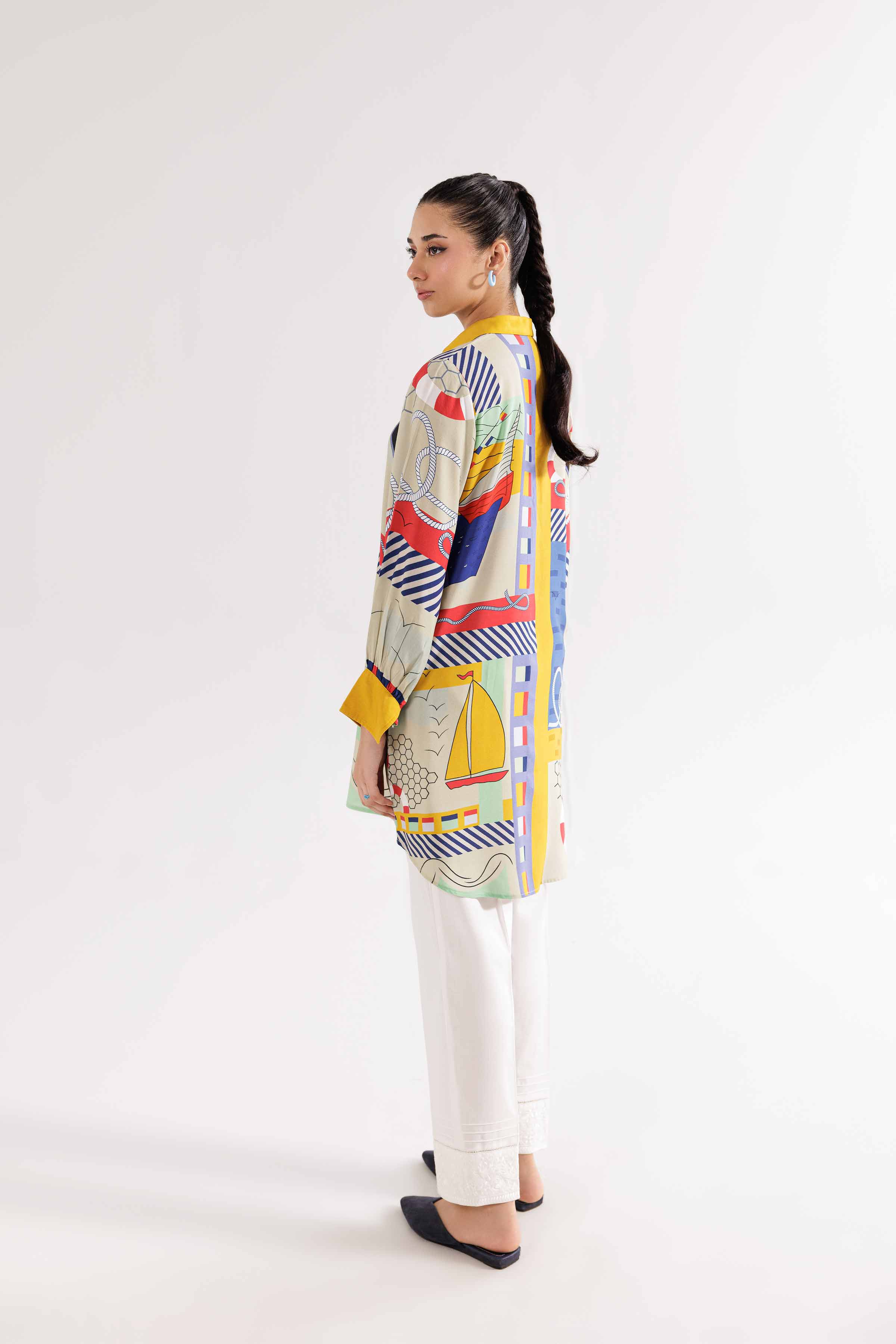 NishatUK - Beige Printed Linen 1-piece ready to wear Tunic