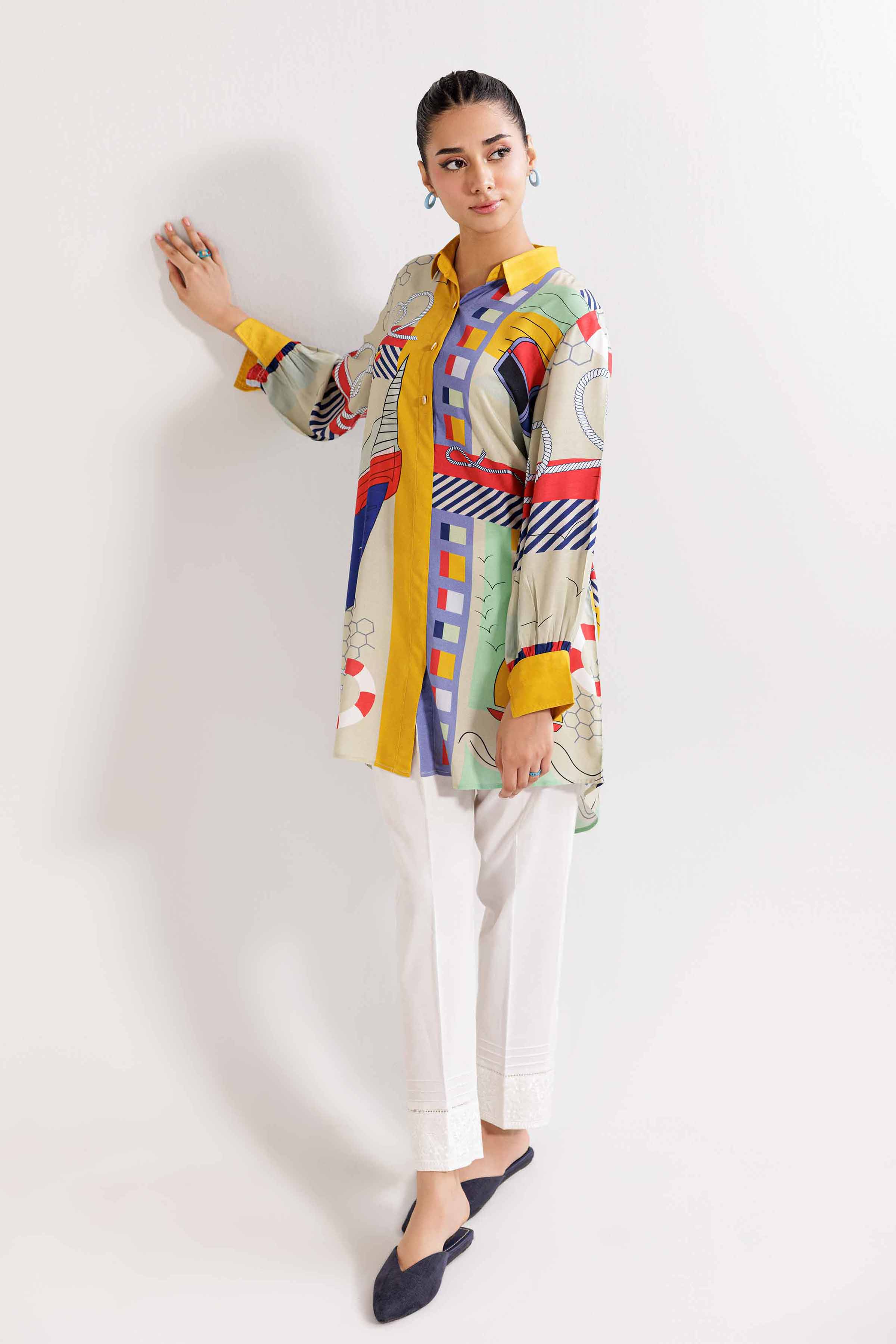 NishatUK - Beige Printed Linen 1-piece ready to wear Tunic