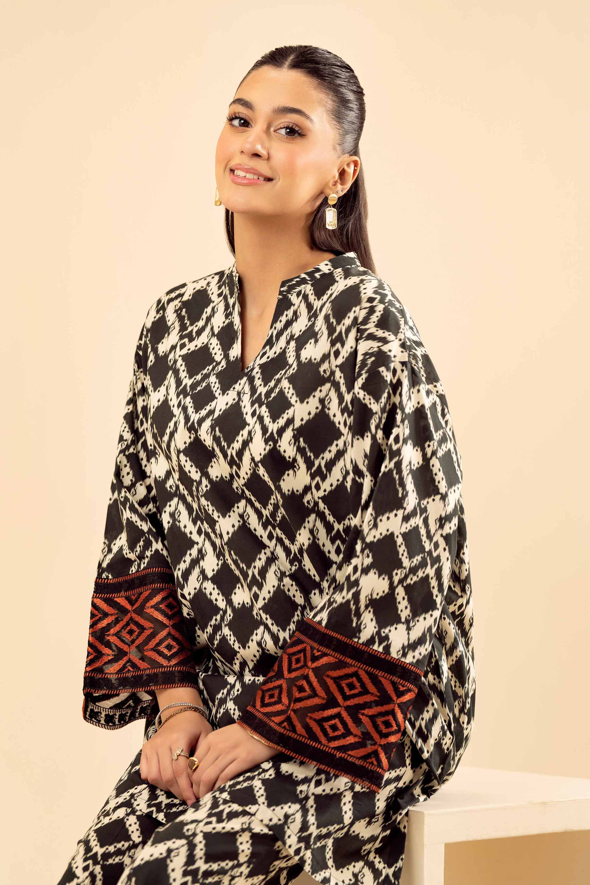NishatUK - Black Embroidered Cambric 2-piece ready to wear Dress