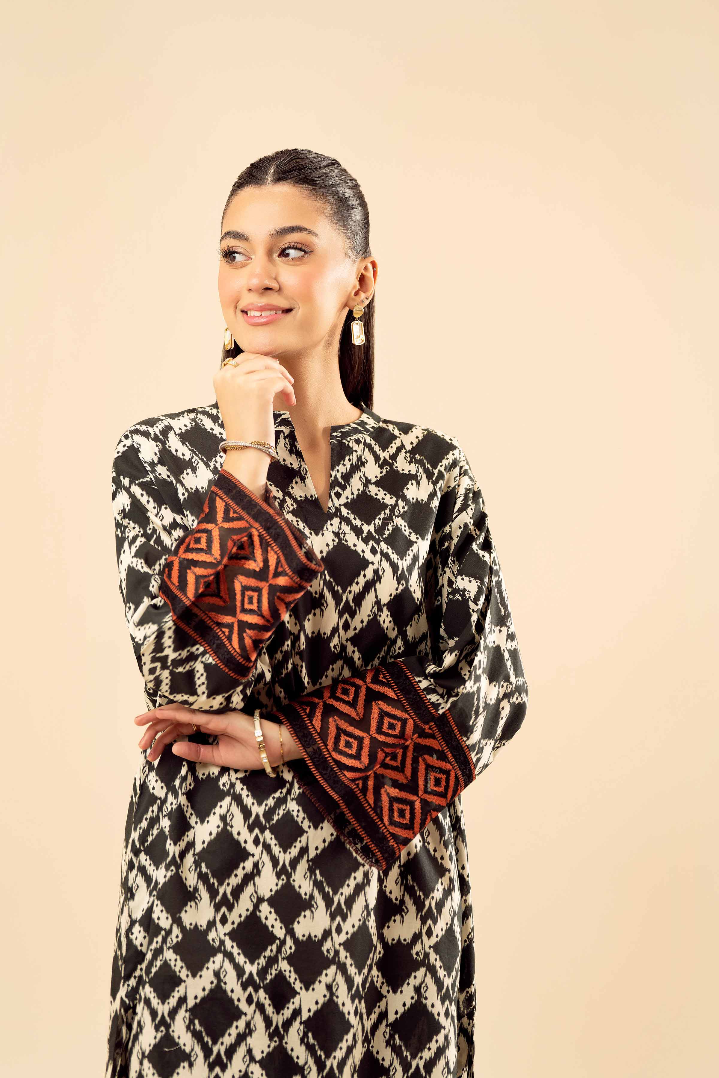 NishatUK - Black Embroidered Cambric 2-piece ready to wear Dress