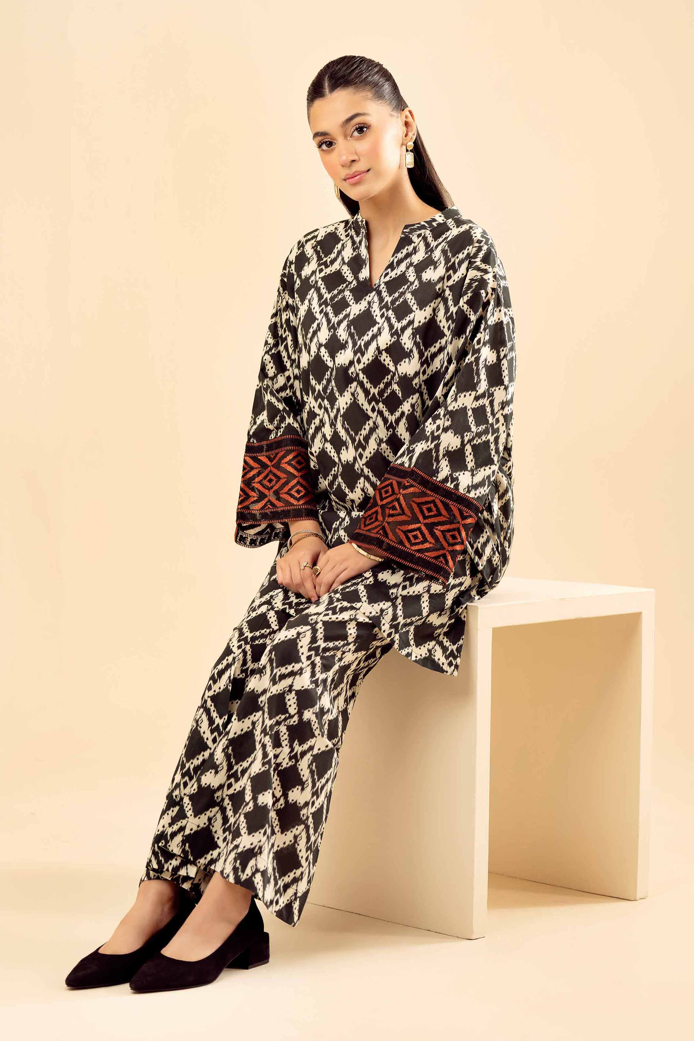 NishatUK - Black Embroidered Cambric 2-piece ready to wear Dress