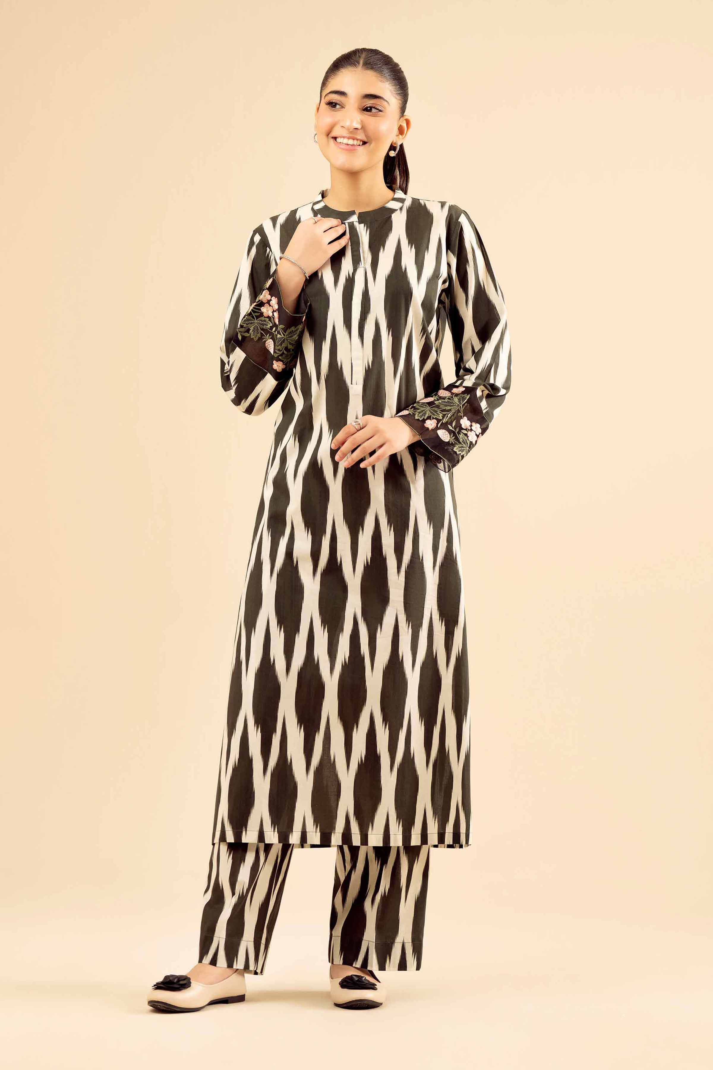 NishatUK - Black Embroidered Cambric 2-piece ready to wear Dress