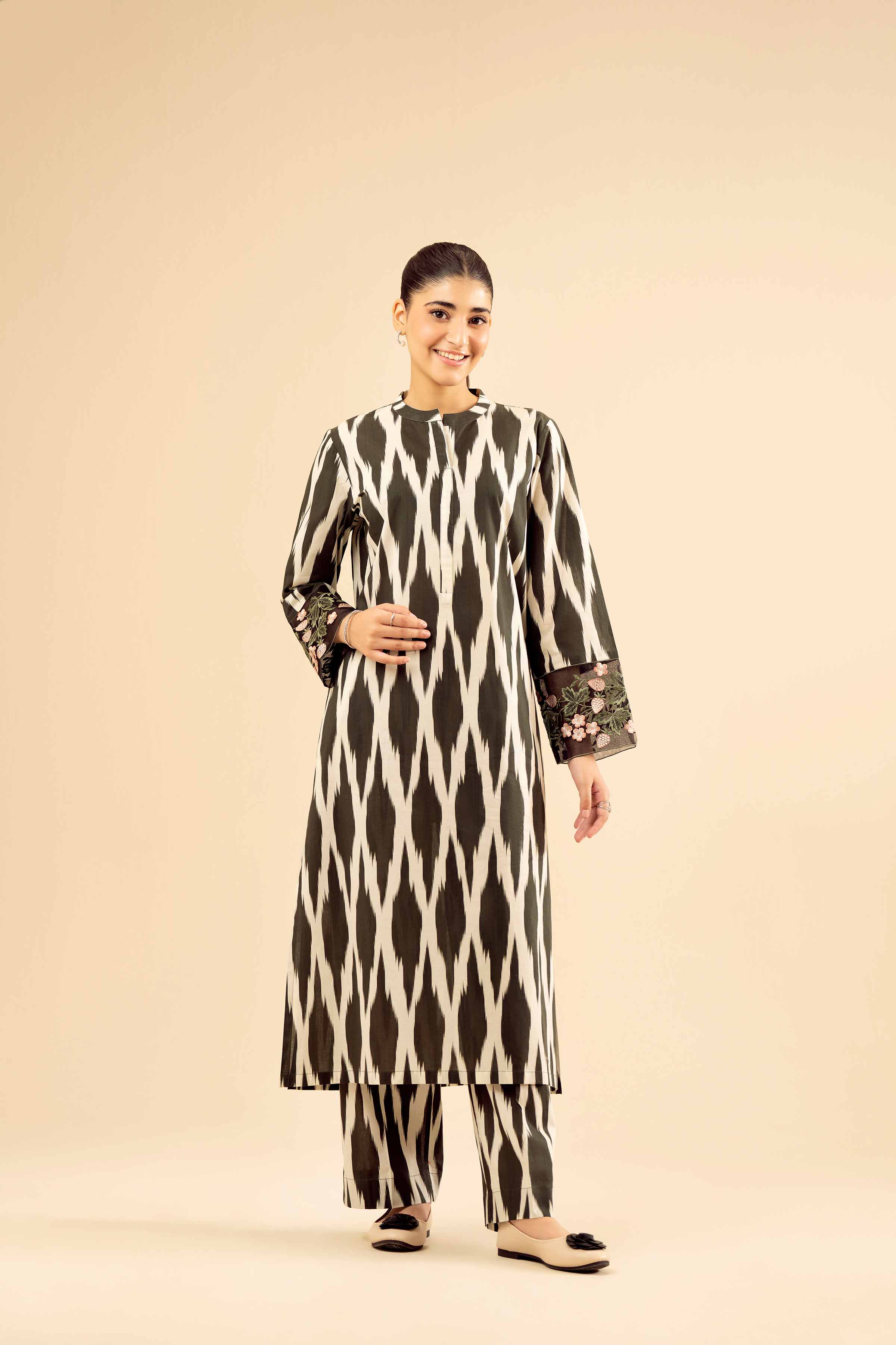 NishatUK - Black Embroidered Cambric 2-piece ready to wear Dress