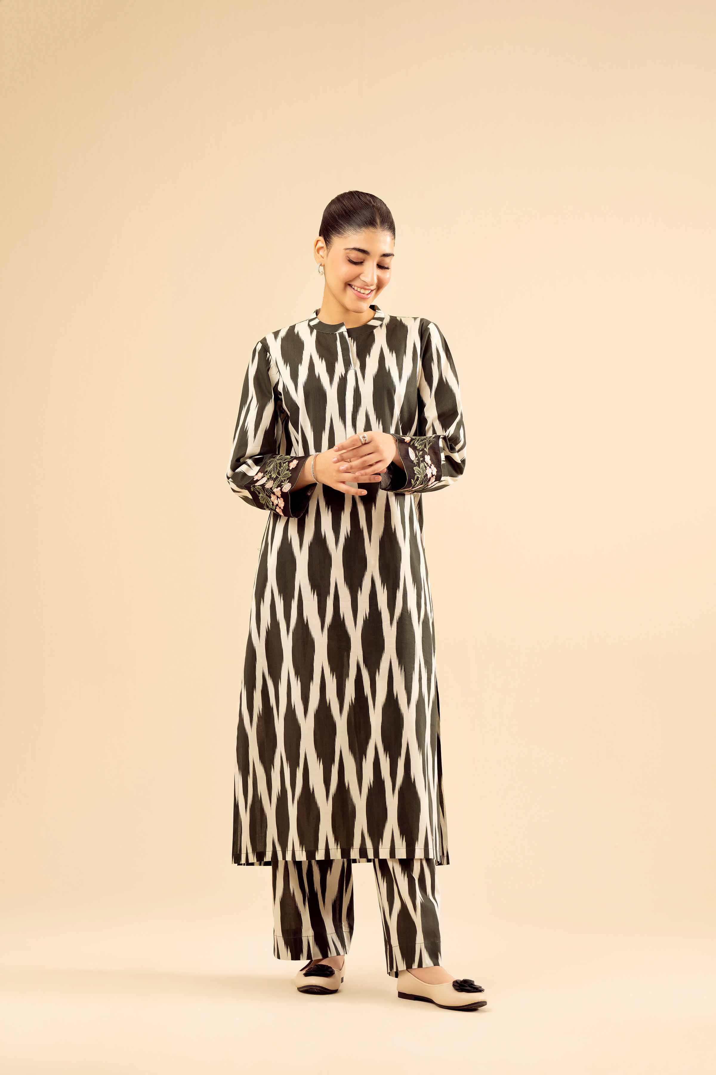 NishatUK - Black Embroidered Cambric 2-piece ready to wear Dress
