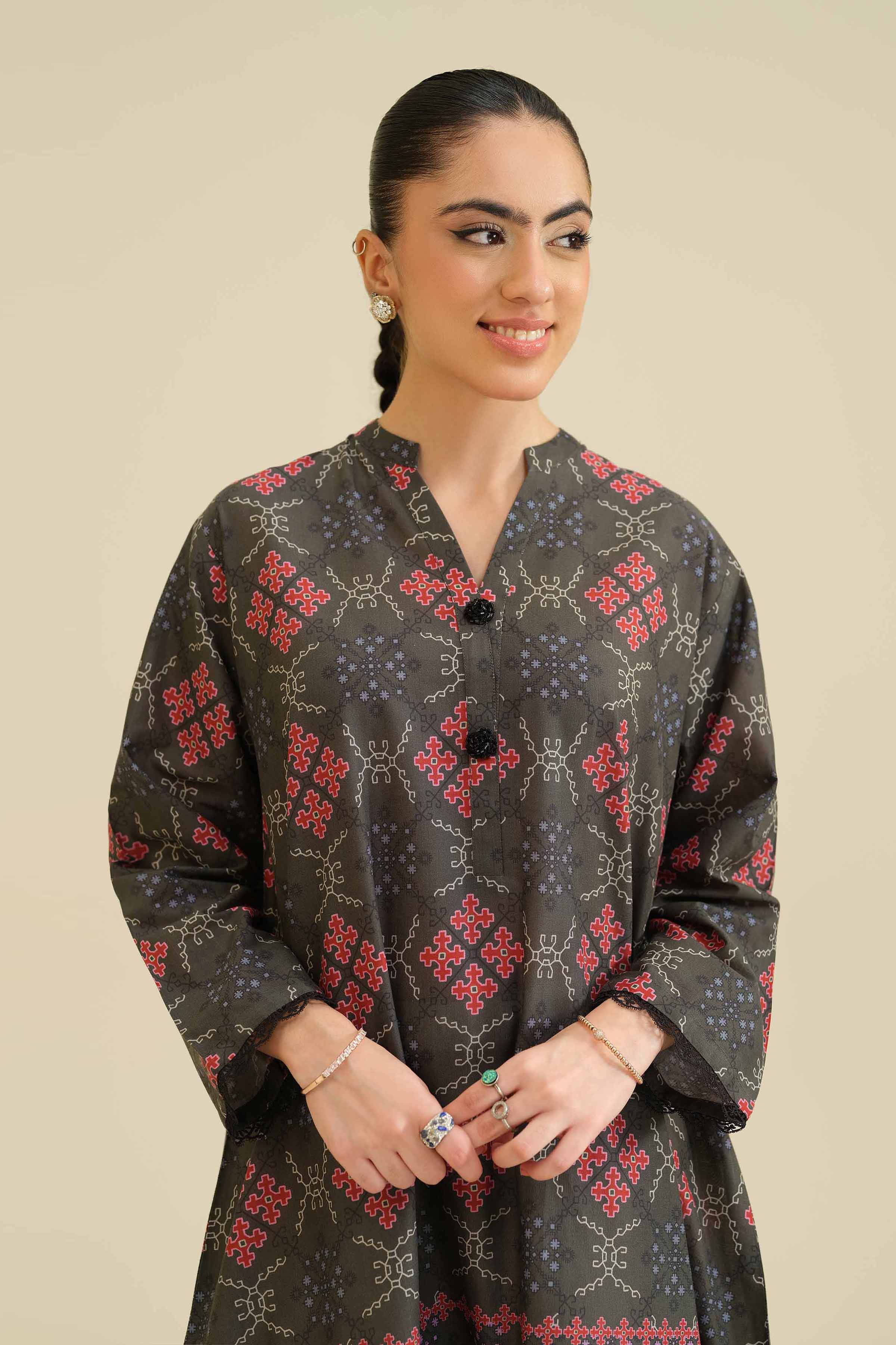 NishatUK - Grey Printed Cambric 1-piece ready to wear Shirt