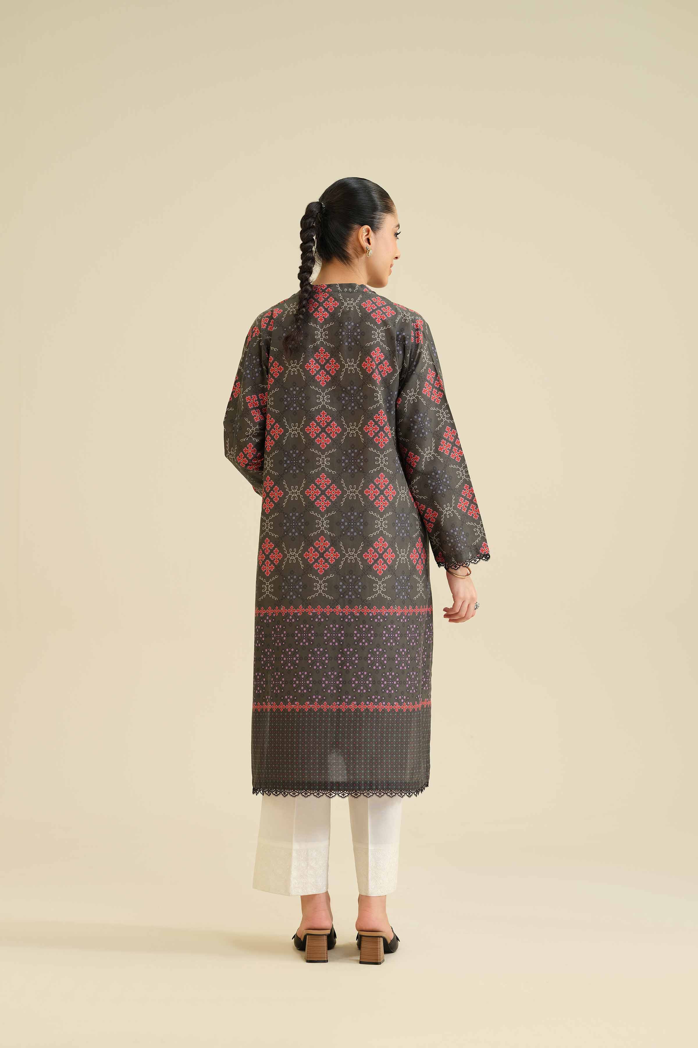 NishatUK - Grey Printed Cambric 1-piece ready to wear Shirt