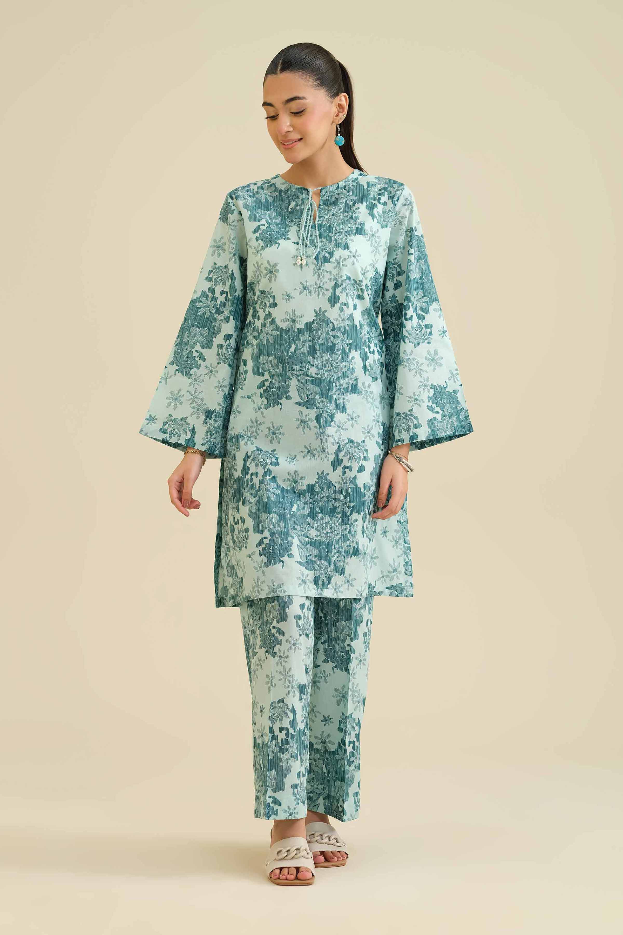 NishatUK - Green Printed Cambric 2-piece ready to wear Dress