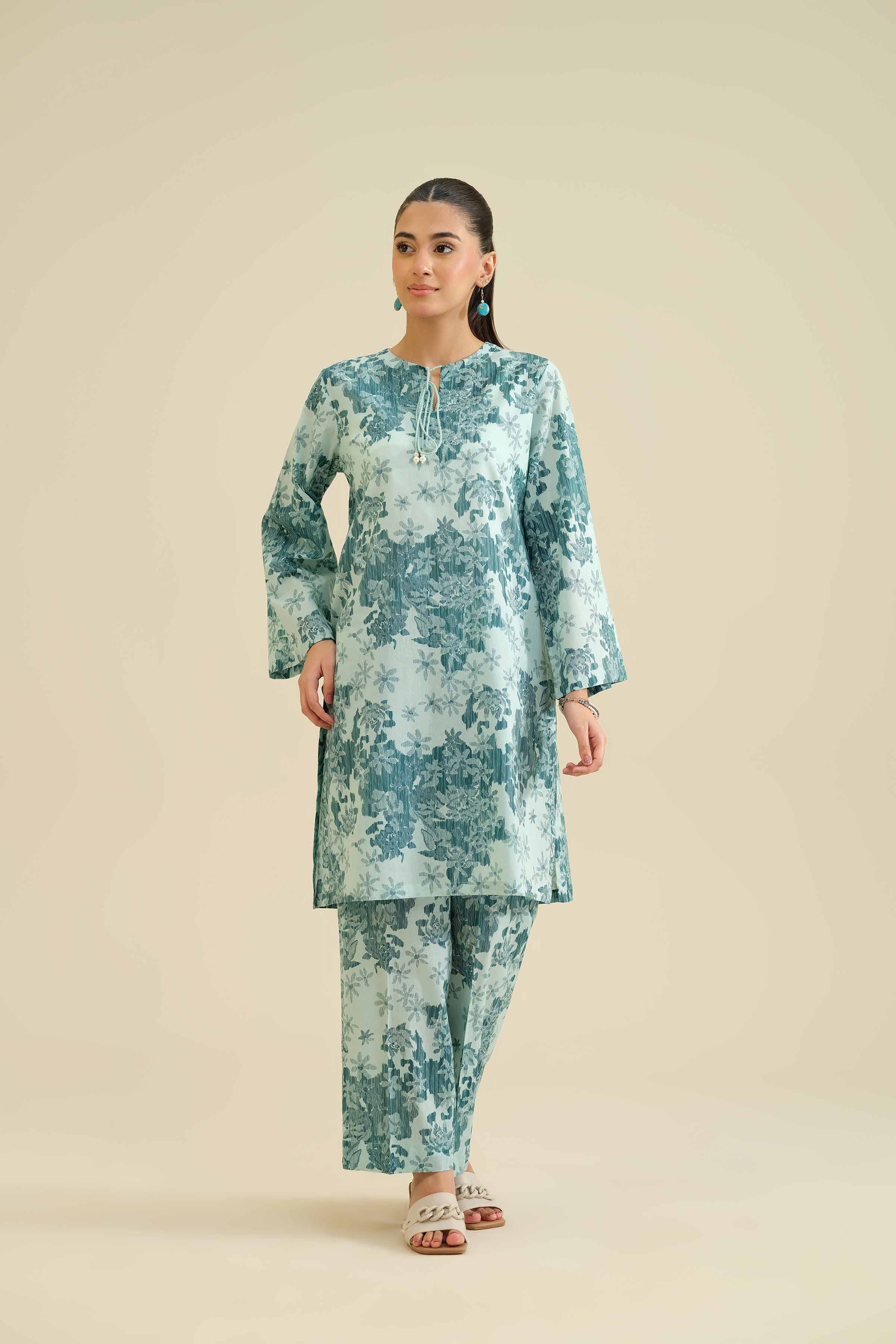 NishatUK - Green Printed Cambric 2-piece ready to wear Dress