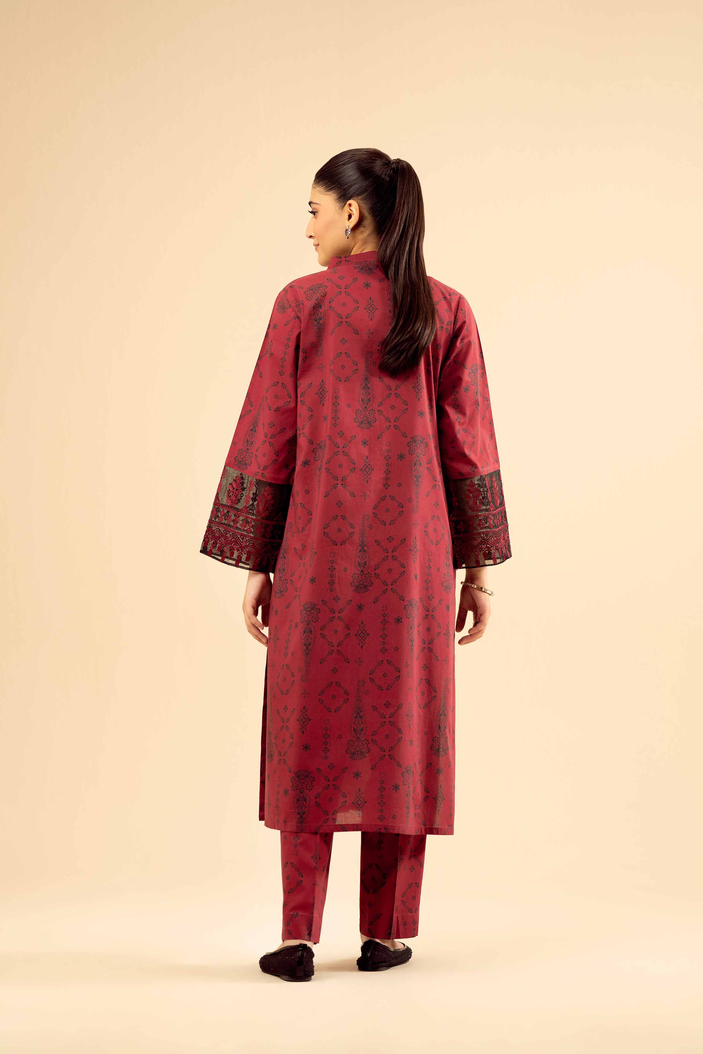 NishatUK - Maroon Embroidered Cambric 2-piece ready to wear Dress