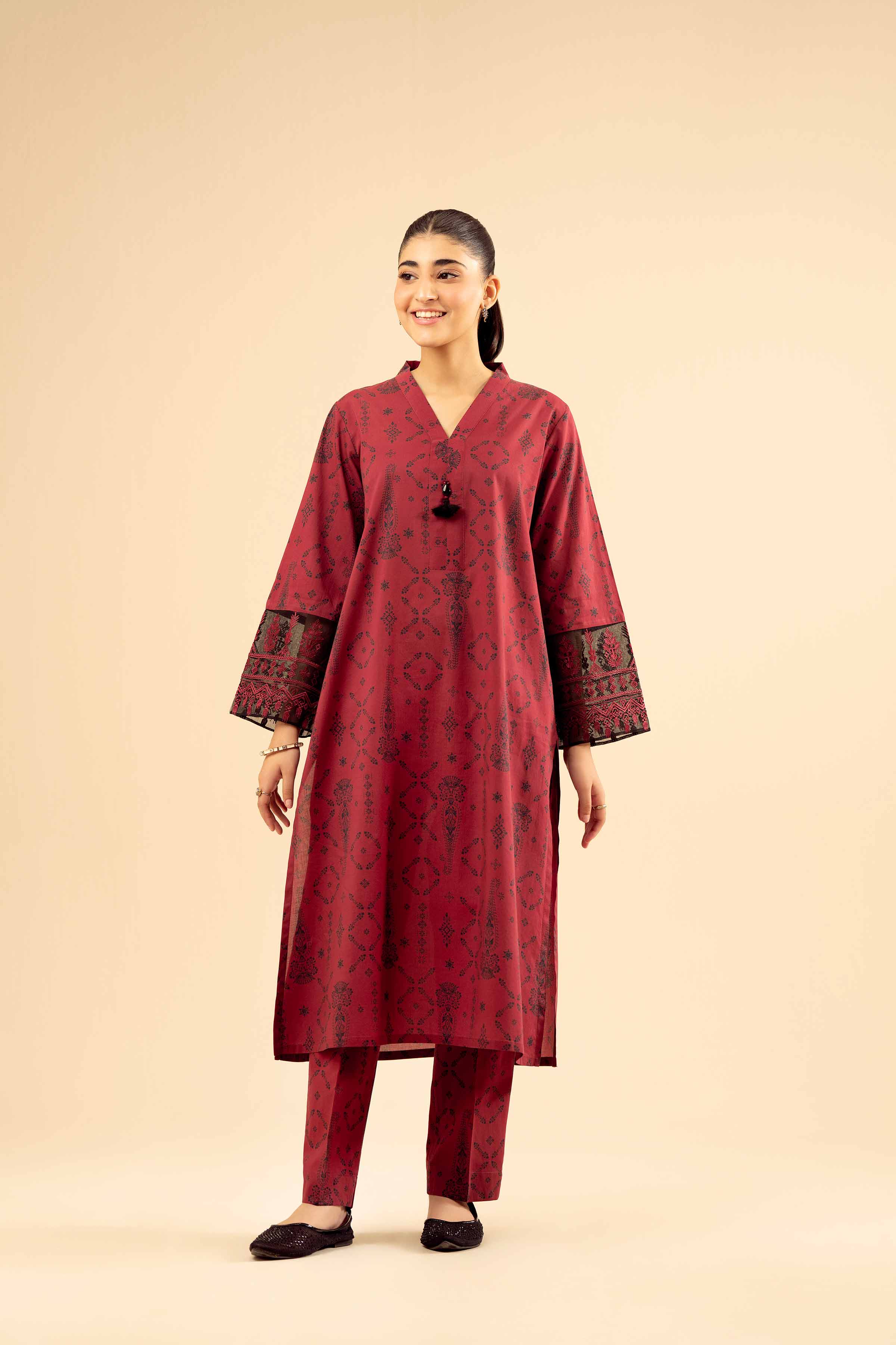 NishatUK - Maroon Embroidered Cambric 2-piece ready to wear Dress