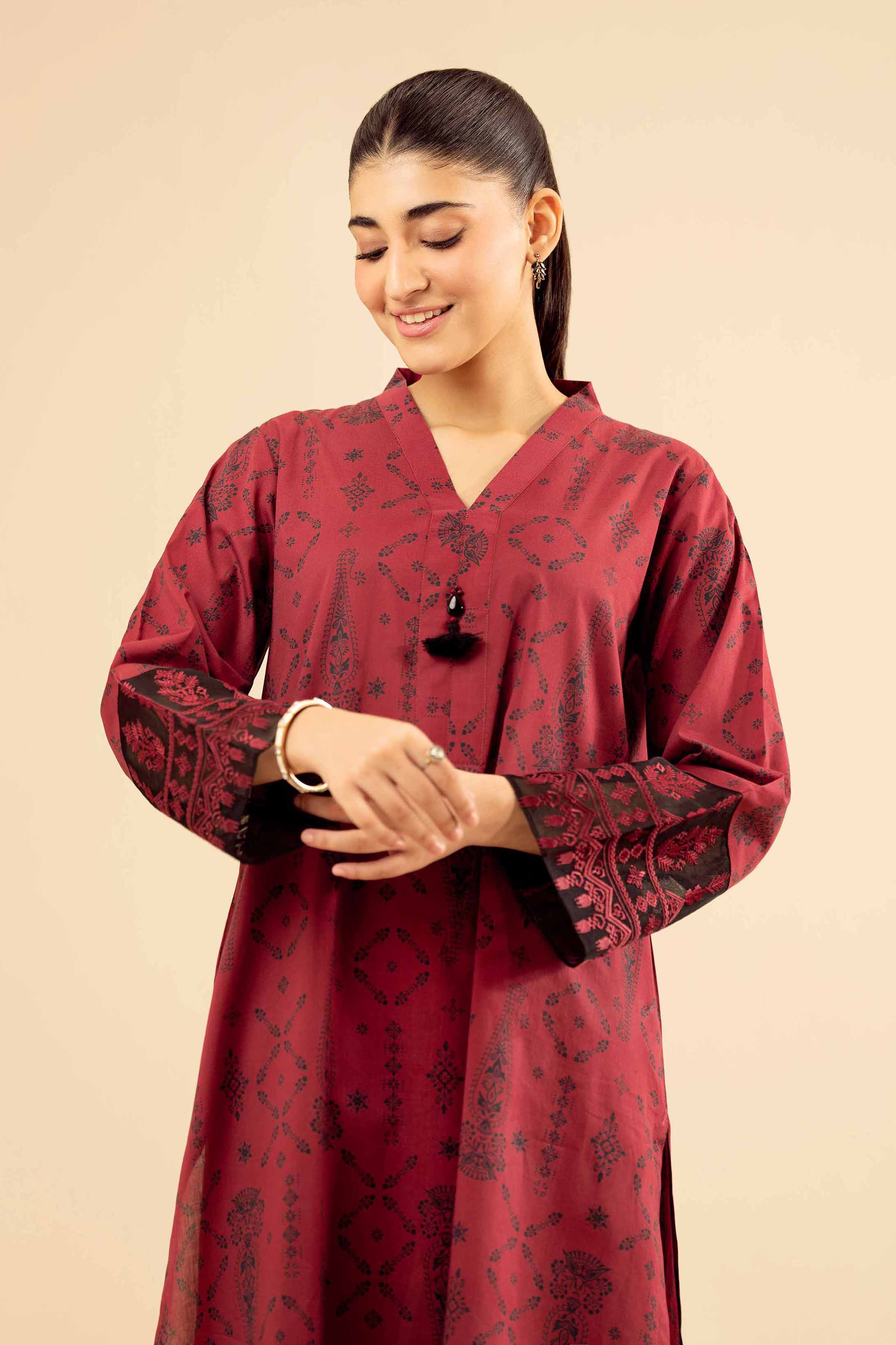 NishatUK - Maroon Embroidered Cambric 2-piece ready to wear Dress