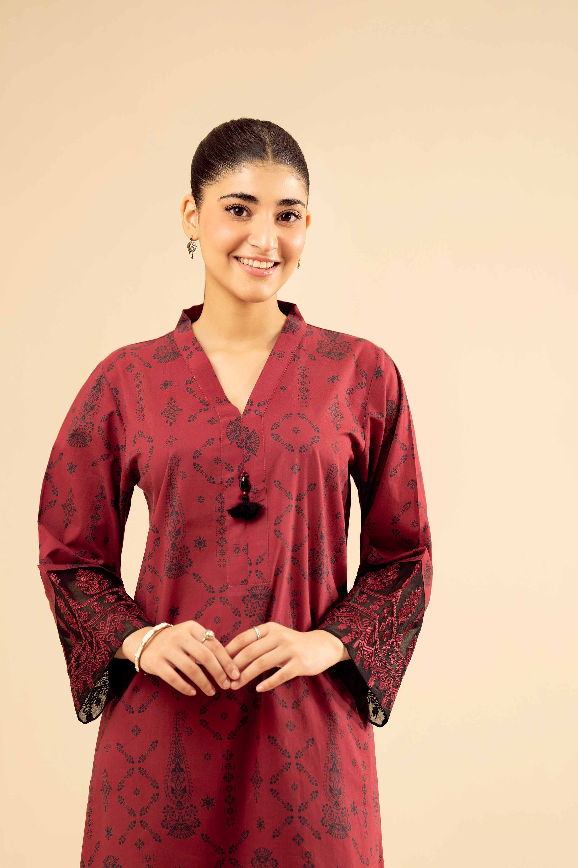 NishatUK - Maroon Embroidered Cambric 2-piece ready to wear Dress