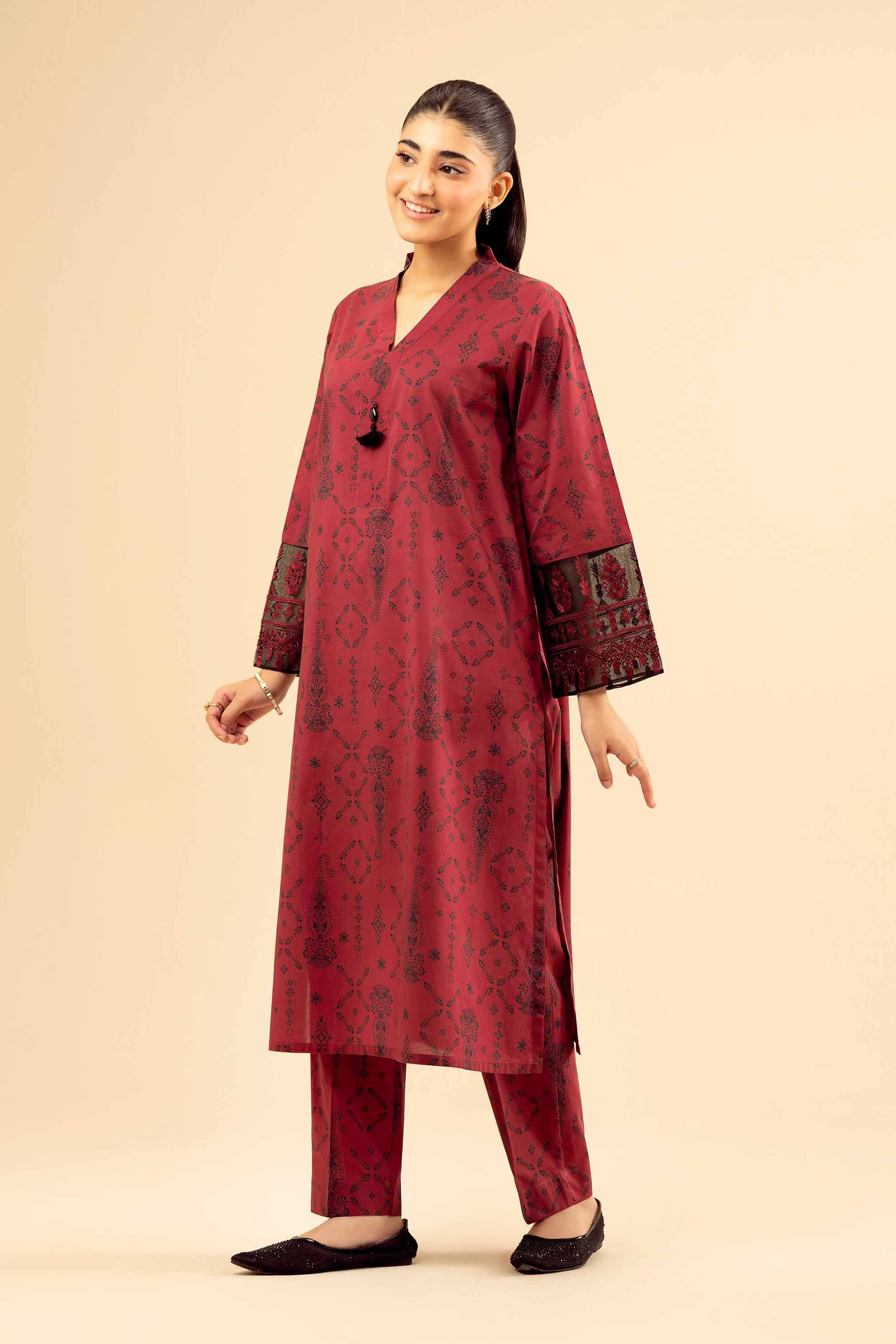 NishatUK - Maroon Embroidered Cambric 2-piece ready to wear Dress