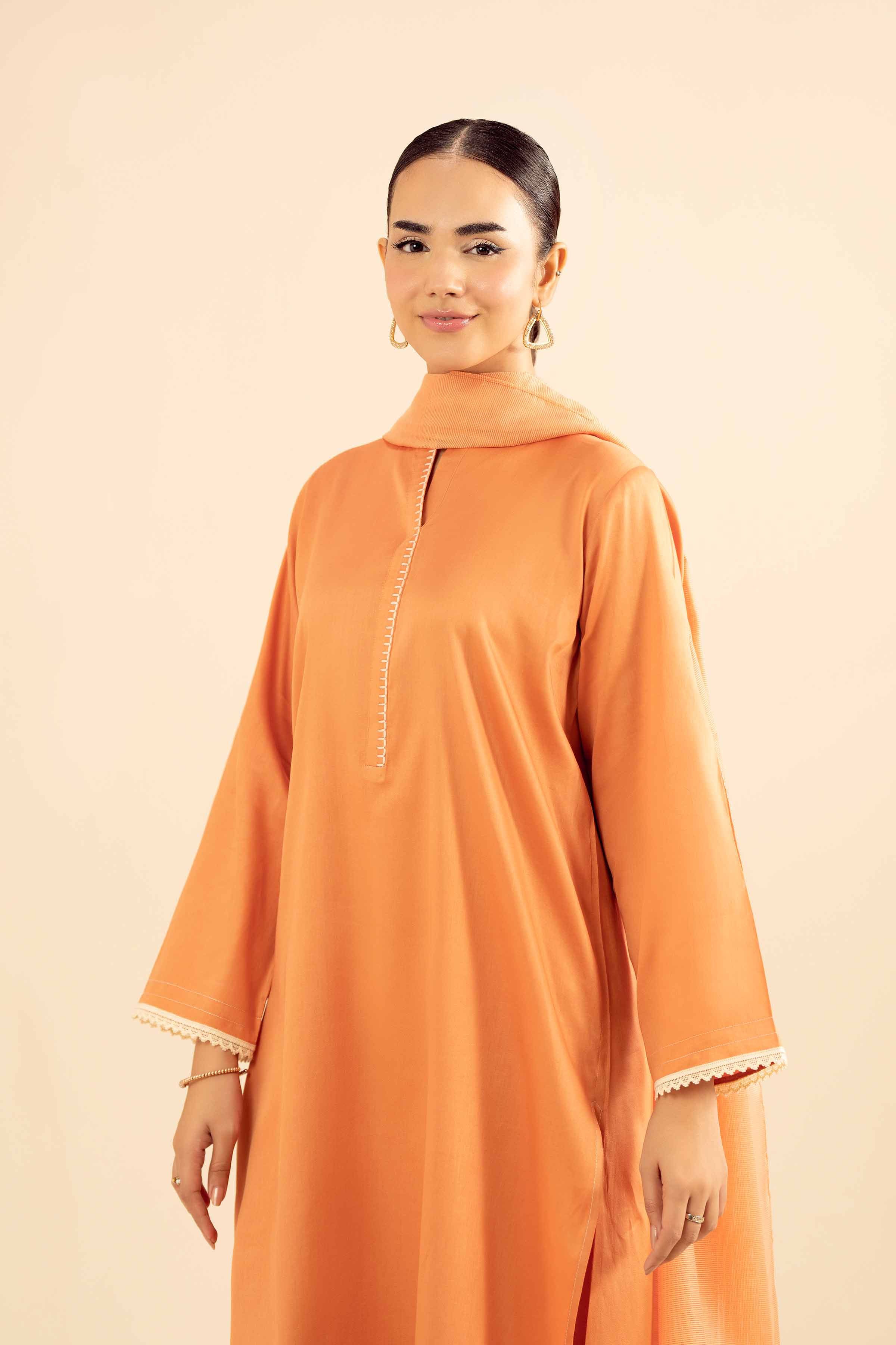 NishatUK - Peach Solids  Satin 3-piece ready to wear Suit