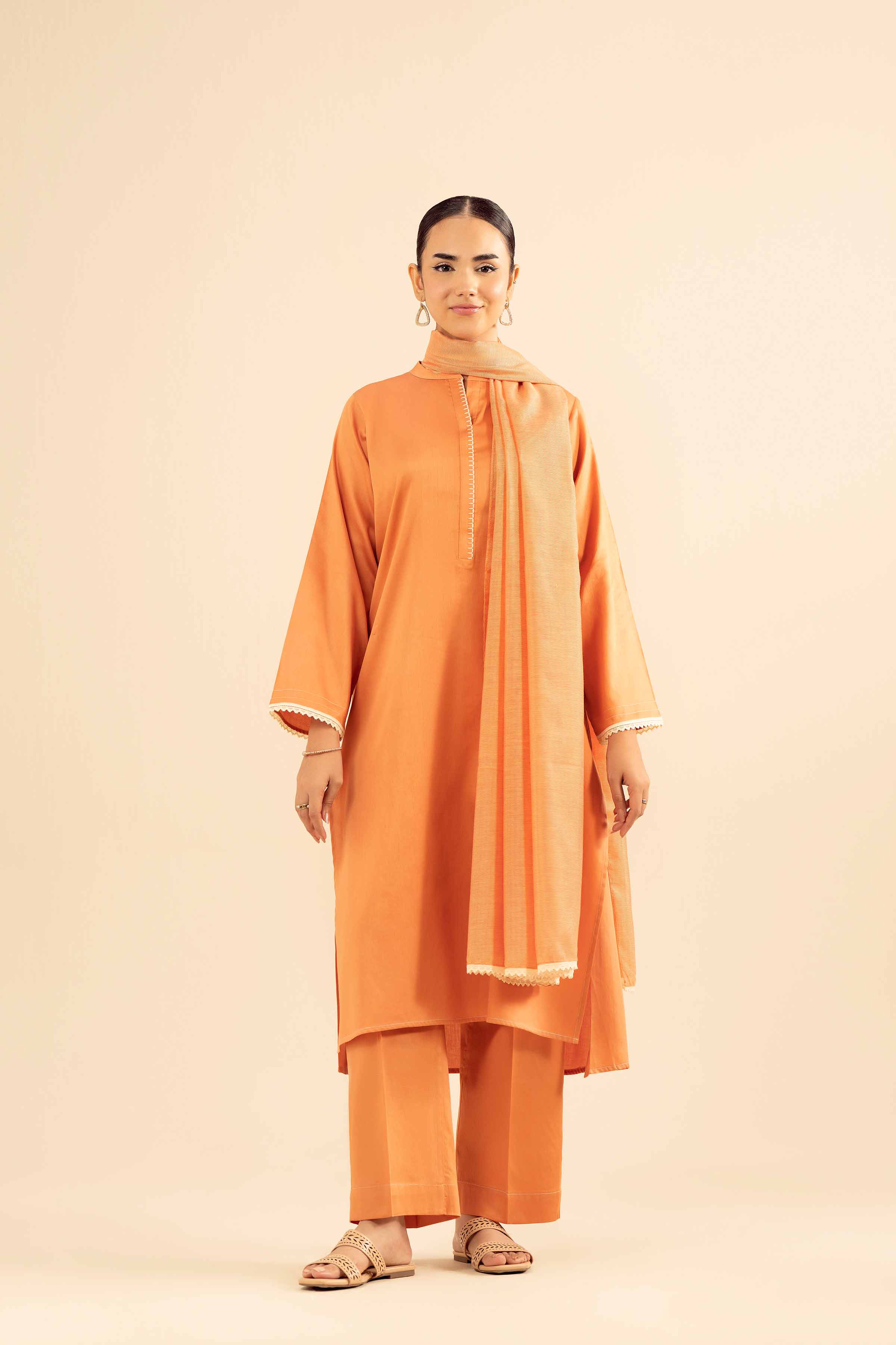 NishatUK - Peach Solids  Satin 3-piece ready to wear Suit