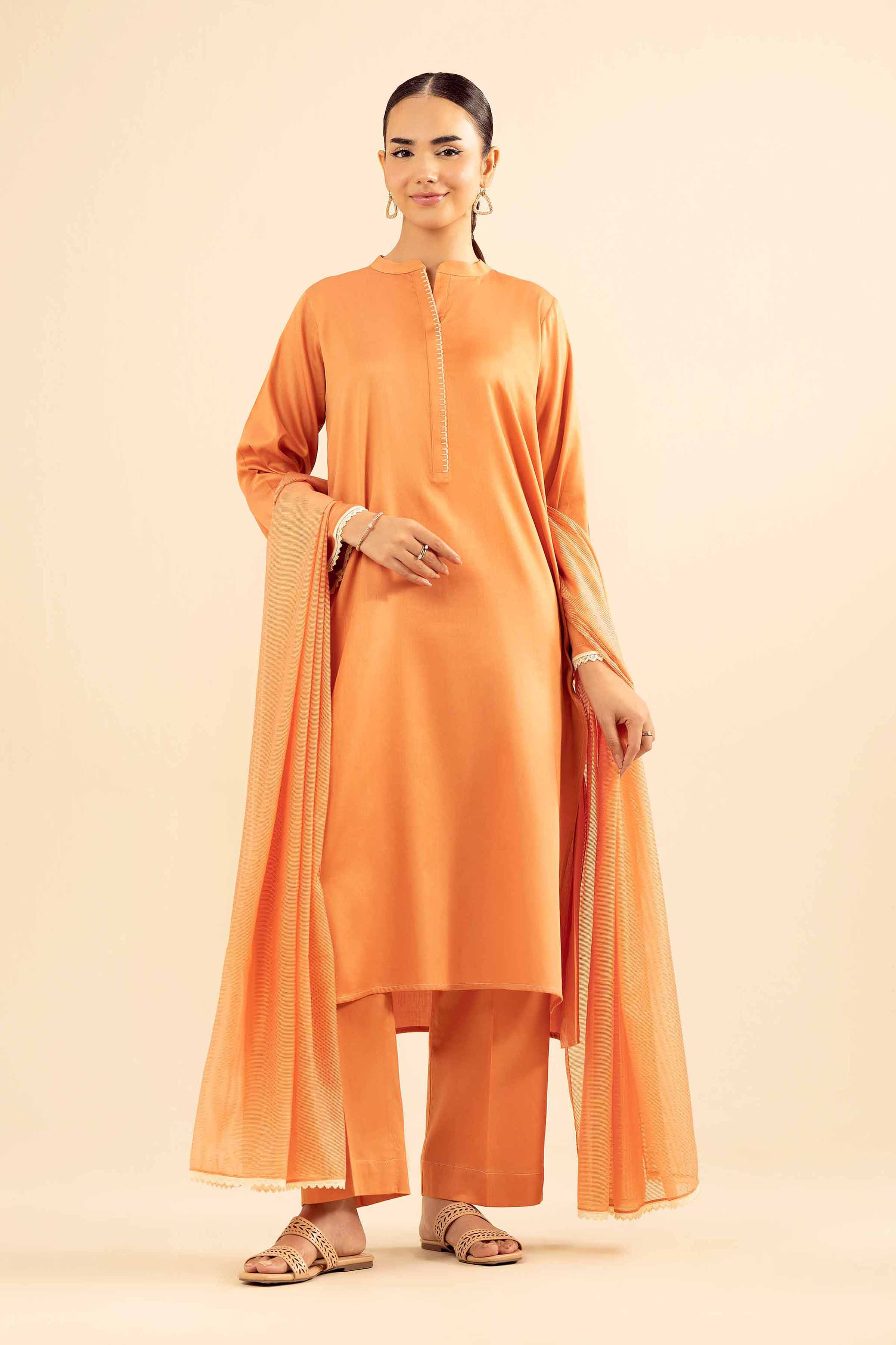 NishatUK - Peach Solids  Satin 3-piece ready to wear Suit